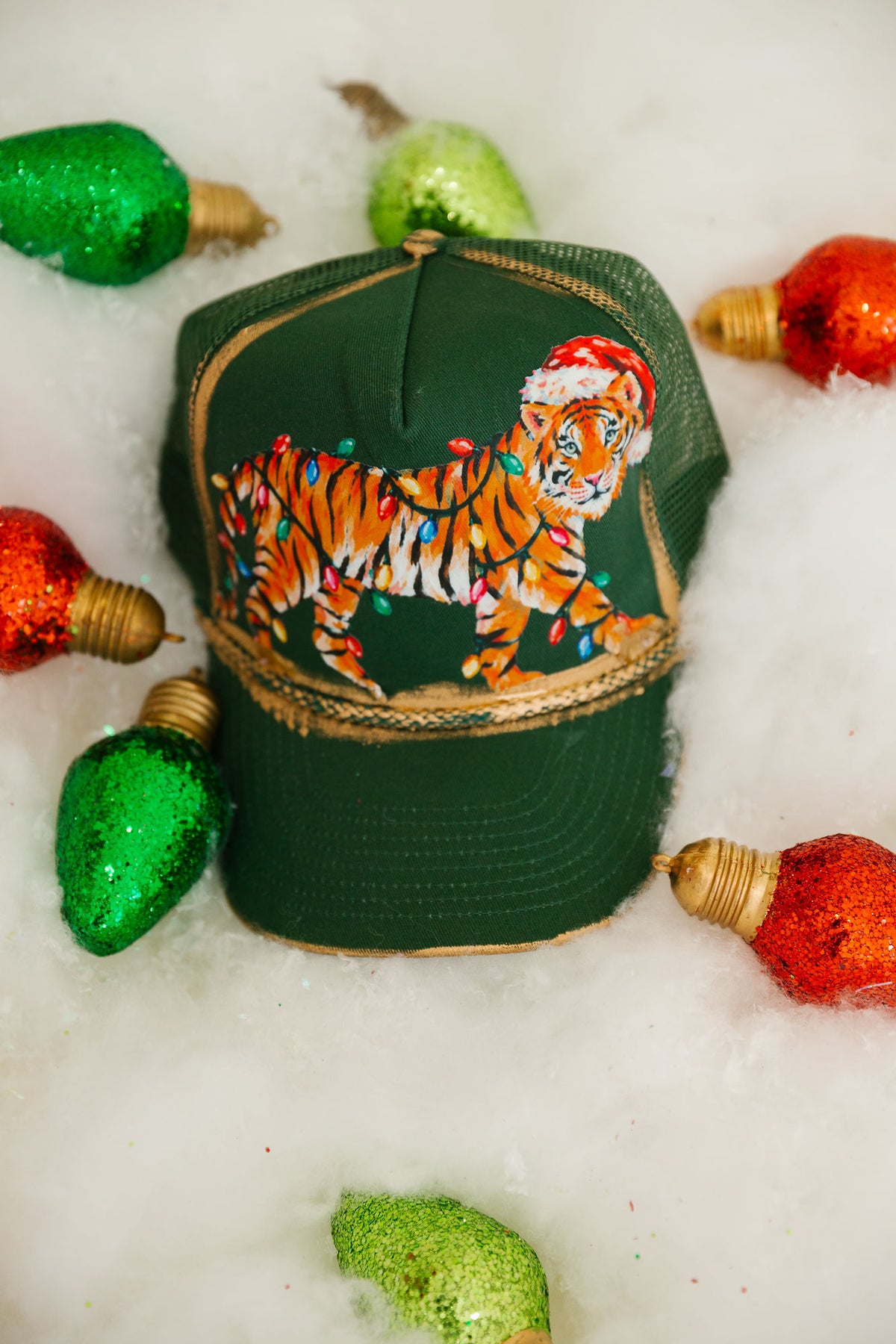 WILD ABOUT CHRISTMAS GREEN STRUCTURED HAT TRUCKER HAT Judith March