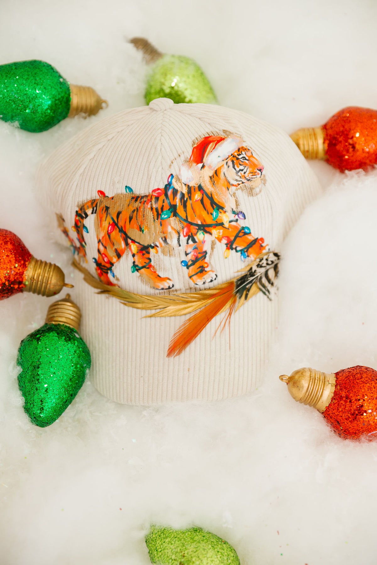 WILD ABOUT CHRISTMAS CREAM CORDUROY TRUCKER HAT TRUCKER HAT Judith March