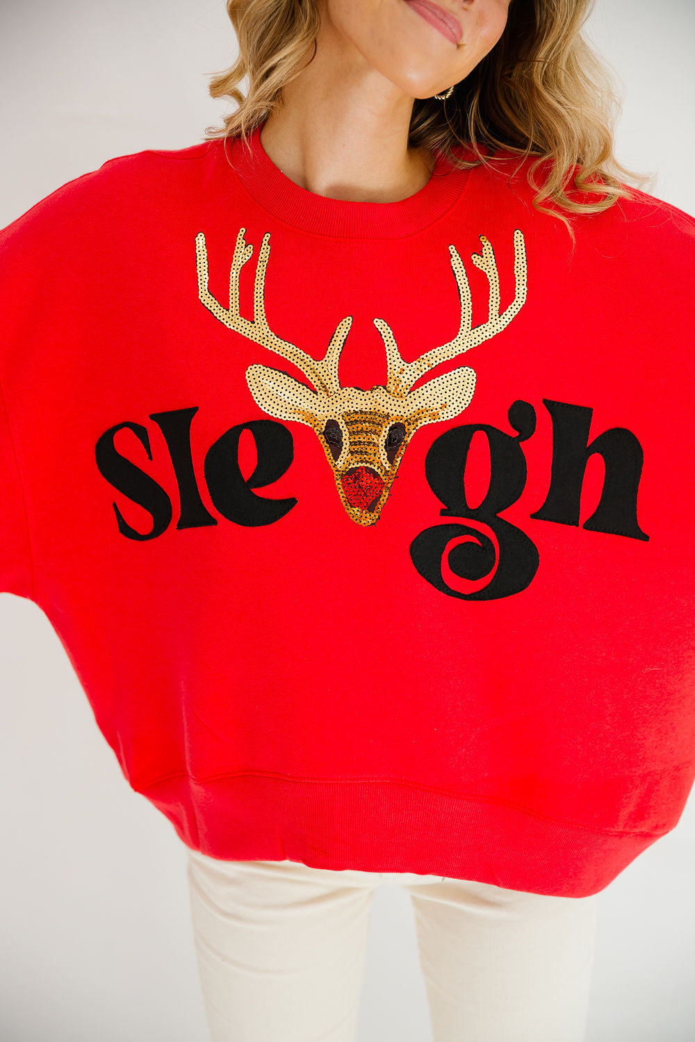 REINDEER SLEIGH RED PULLOVER PULLOVER Judith March SMALL