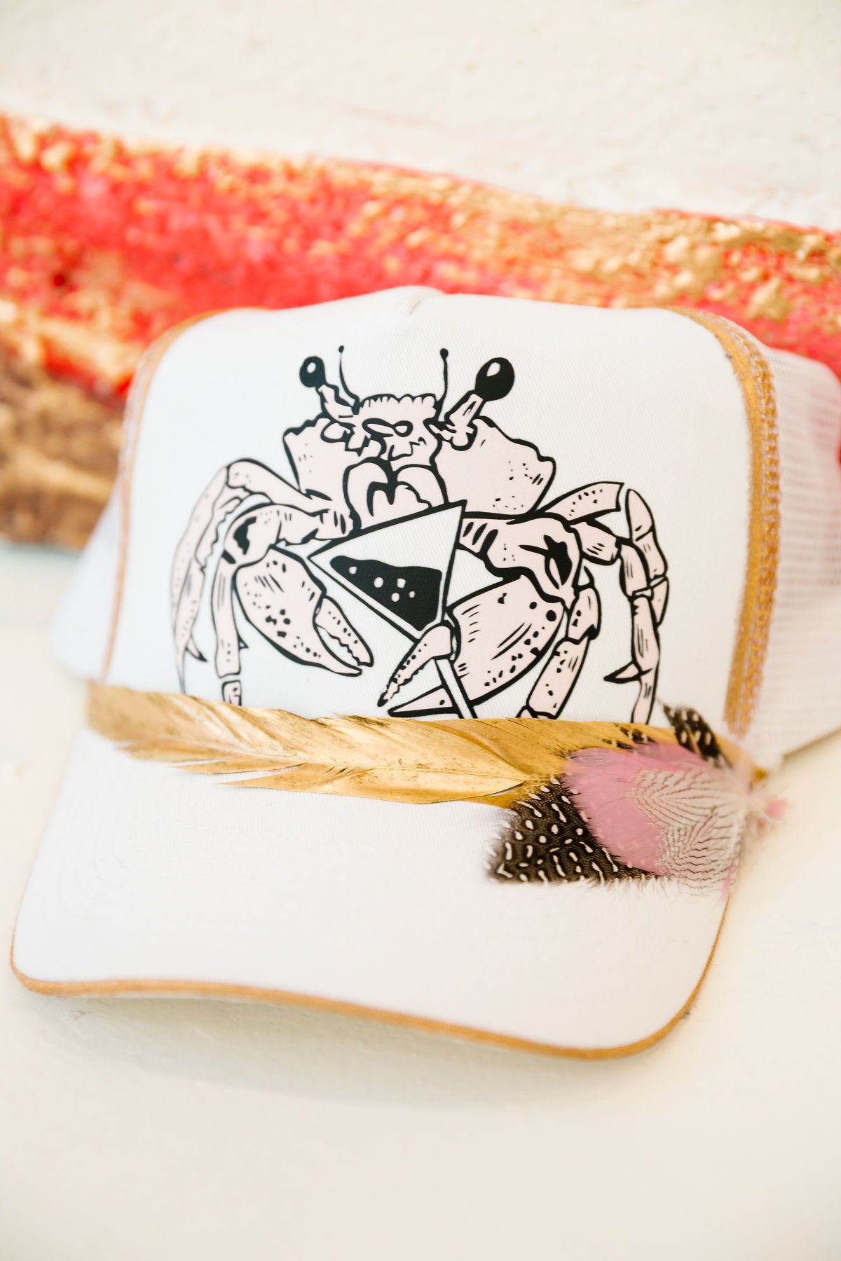 CLAWS & COCKTAILS WHITE TRUCKER HAT TRUCKER HAT Judith March