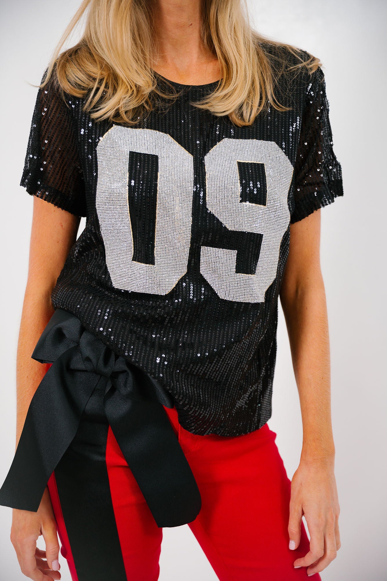 CUSTOM NUMBER BLACK SEQUIN TOP TOP Judith March