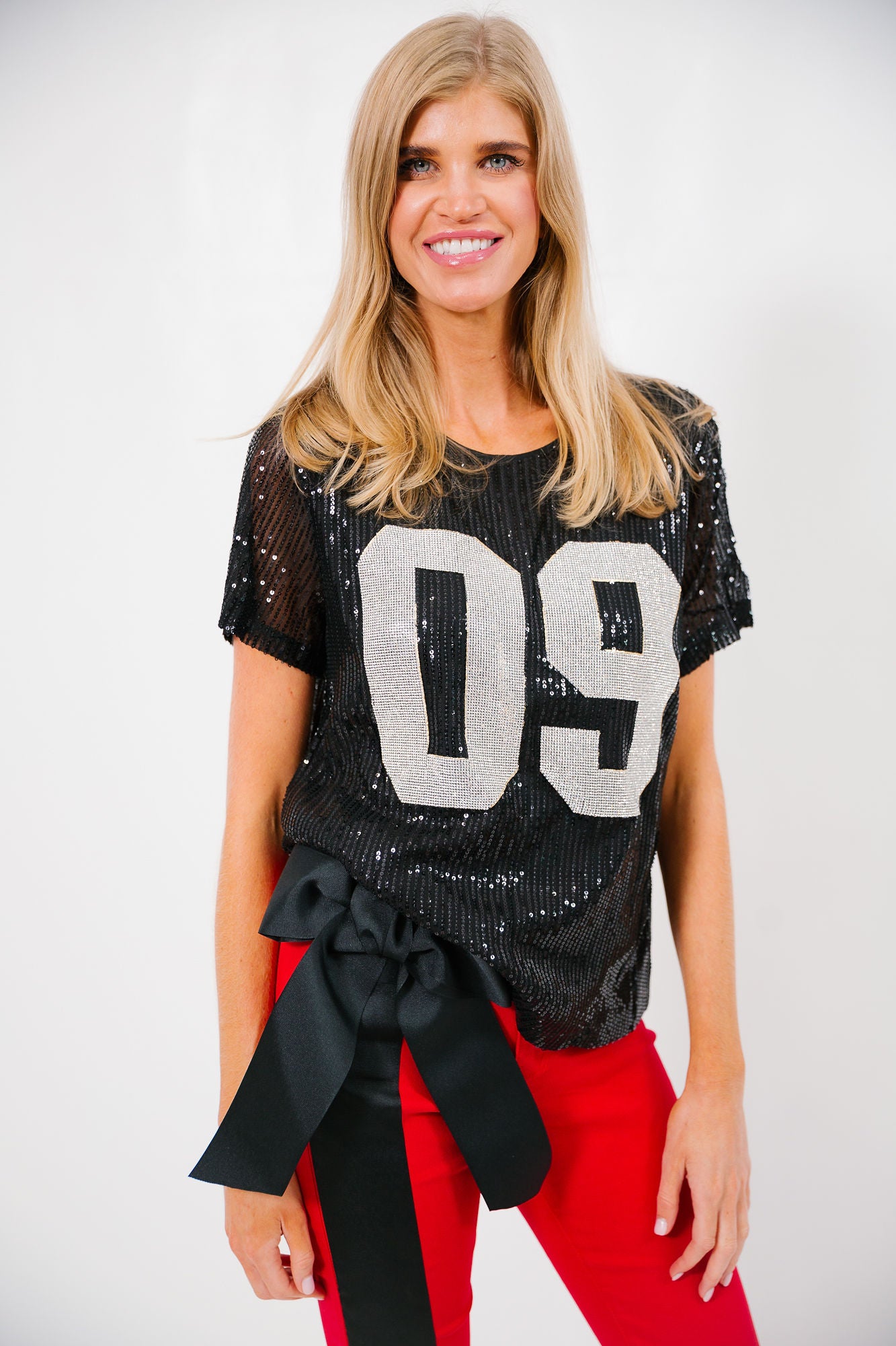 CUSTOM NUMBER BLACK SEQUIN TOP TOP Judith March