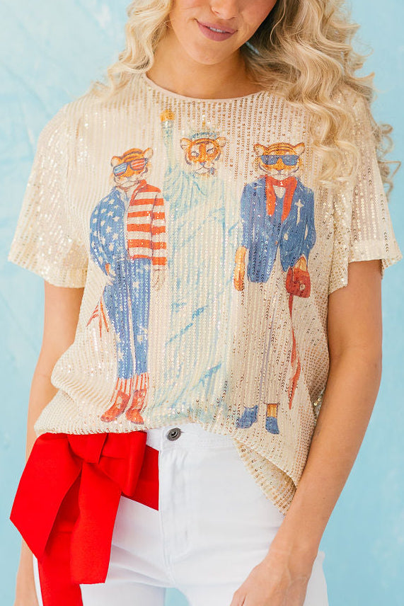 STARS AND STRIPES GOLD SEQUIN TOP TOP Judith March