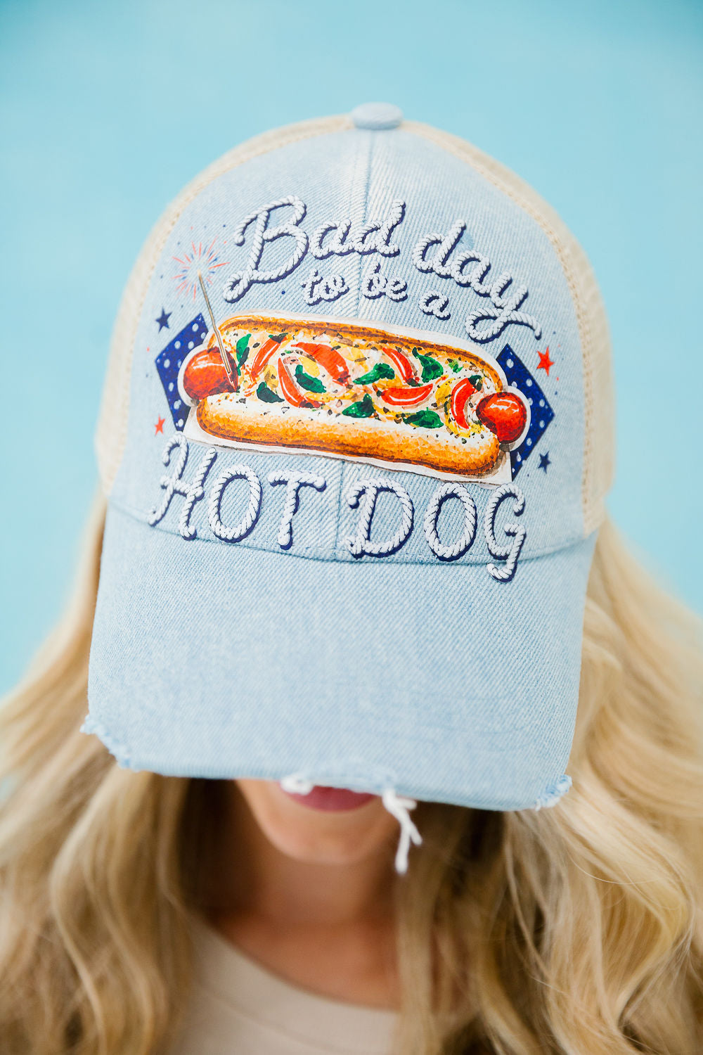BAD DAY TO BE A HOTDOG DENIM STRUCTURED HAT HAT Judith March