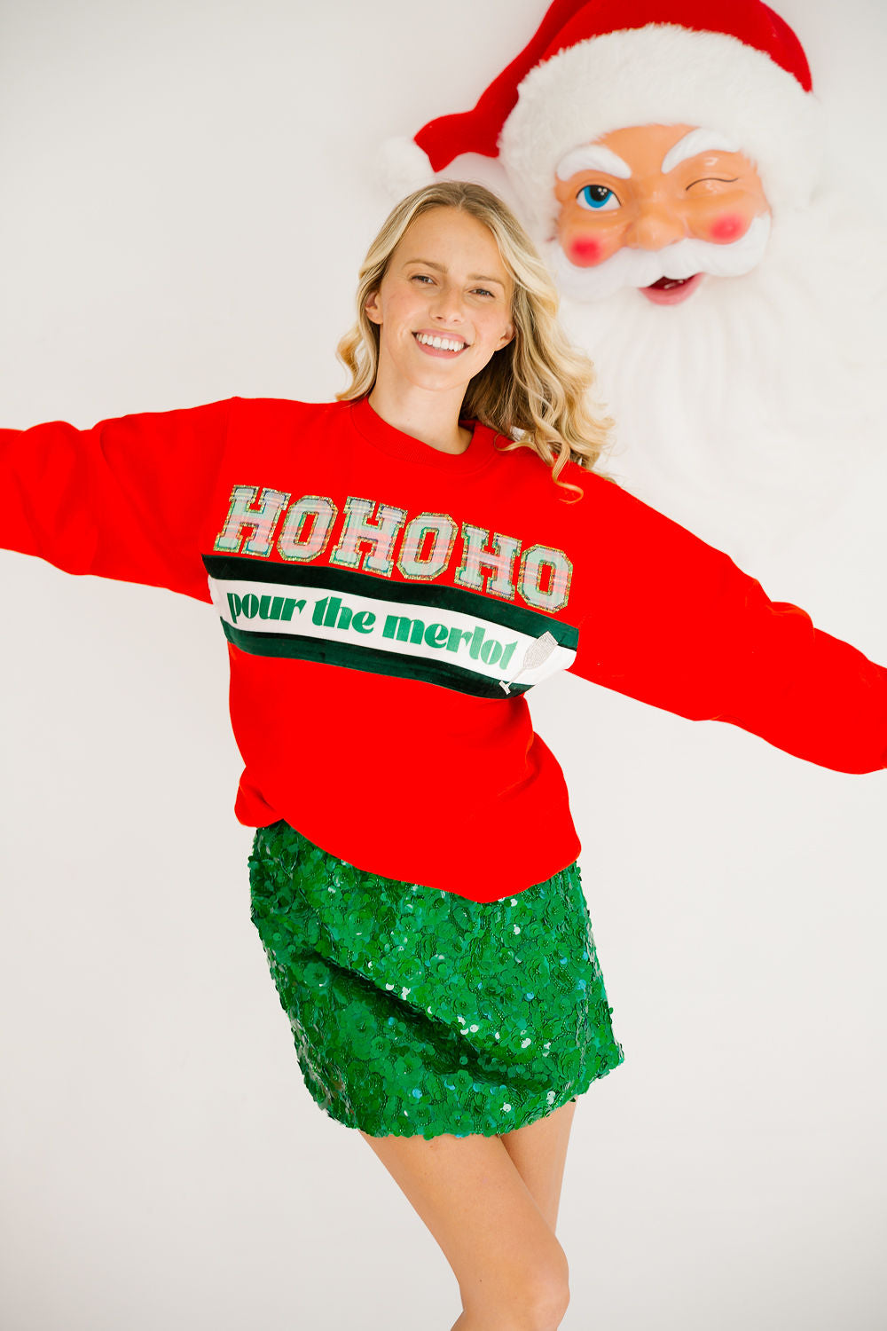HOHOHO POUR THE MERLOT RED PULLOVER PULLOVER Judith March