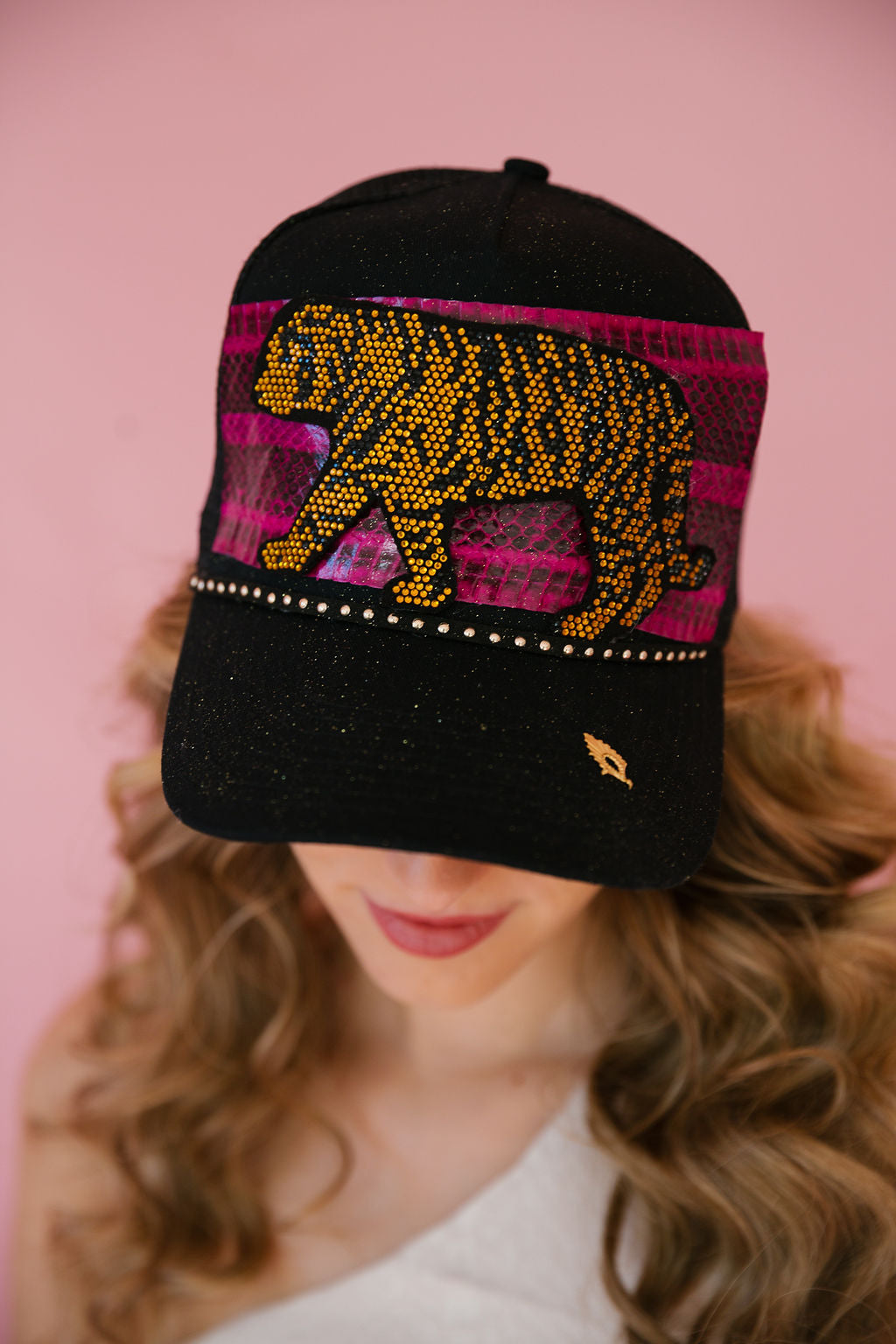 SNAKE SKIN TIGER BLACK STRUCTURED HAT TRUCKER HAT Judith March