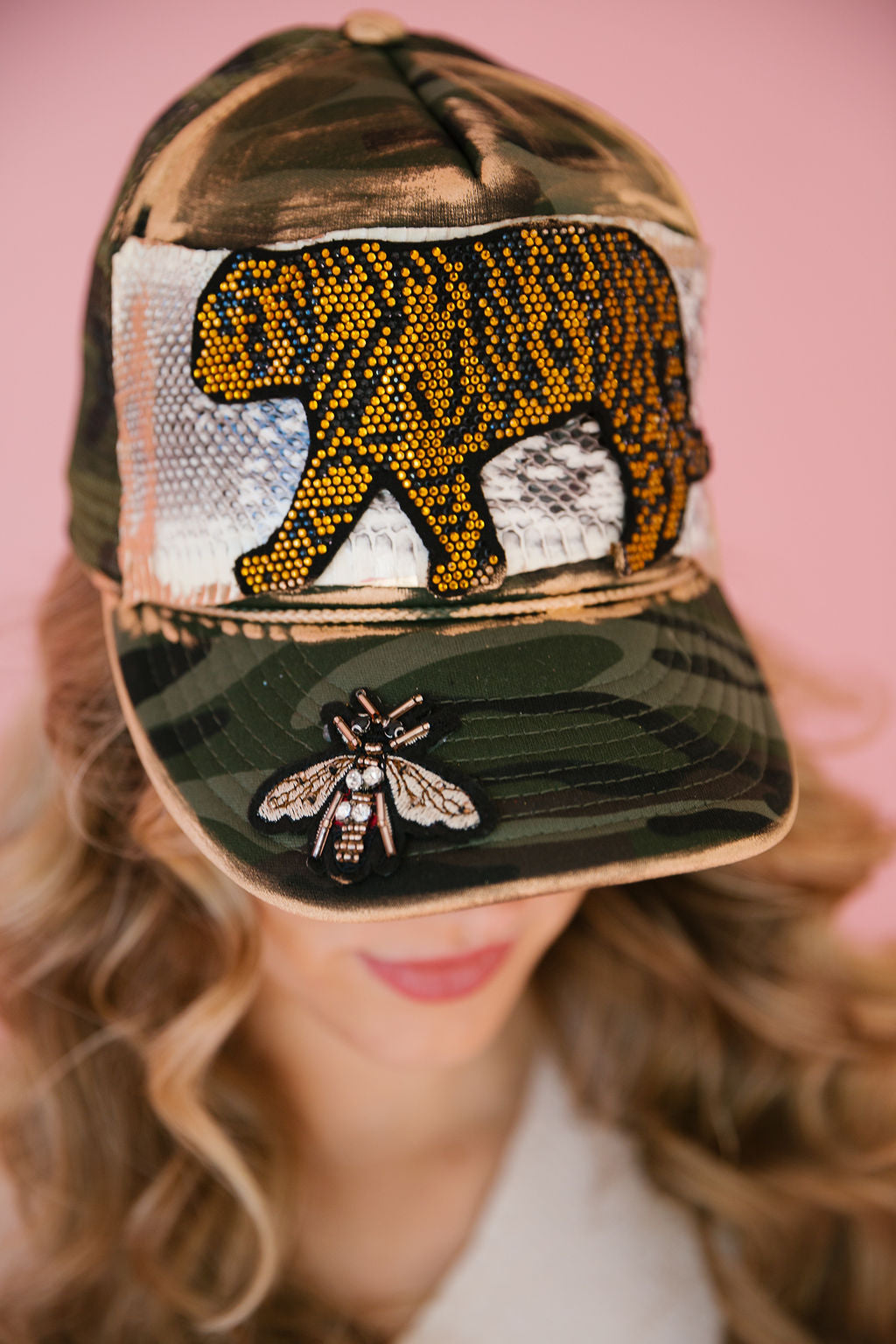 SNAKE SKIN TIGER CAMO BEE TRUCKER HAT TRUCKER HAT Judith March