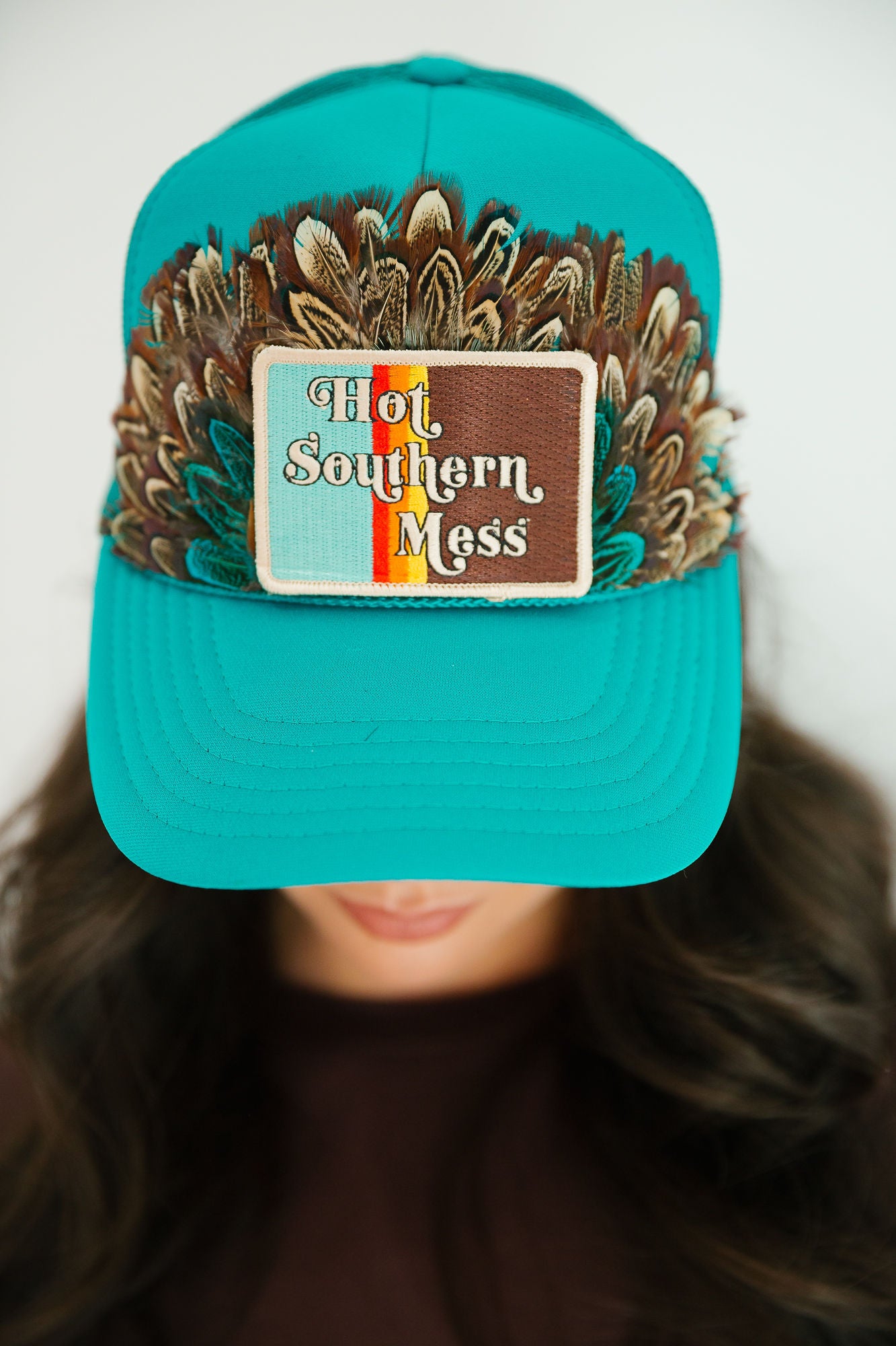 HOT SOUTHERN MESS TURQUOISE TRUCKER HAT TRUCKER HAT Judith March