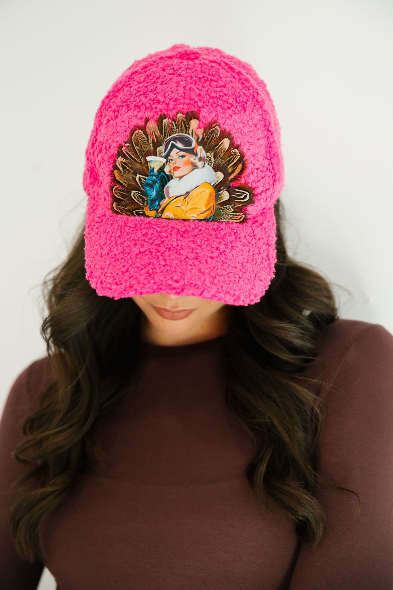 SLOPESIDE SPRITZ PINK SHERPA HAT TRUCKER HAT Judith March