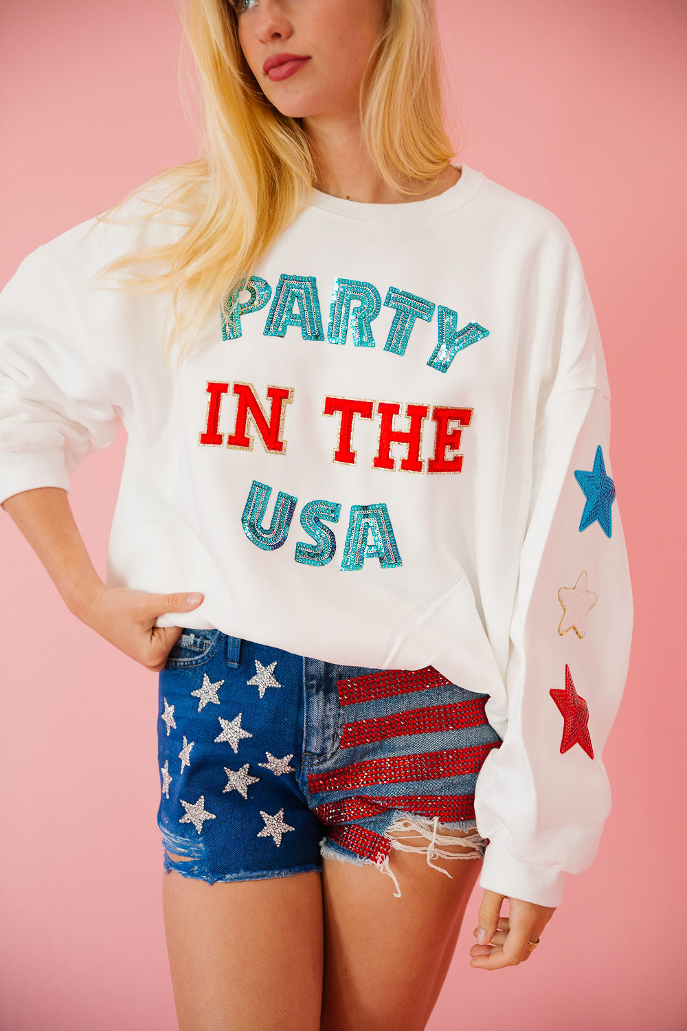 PARTY IN THE USA WHITE PULLOVER pullover Judith March SMALL WHITE