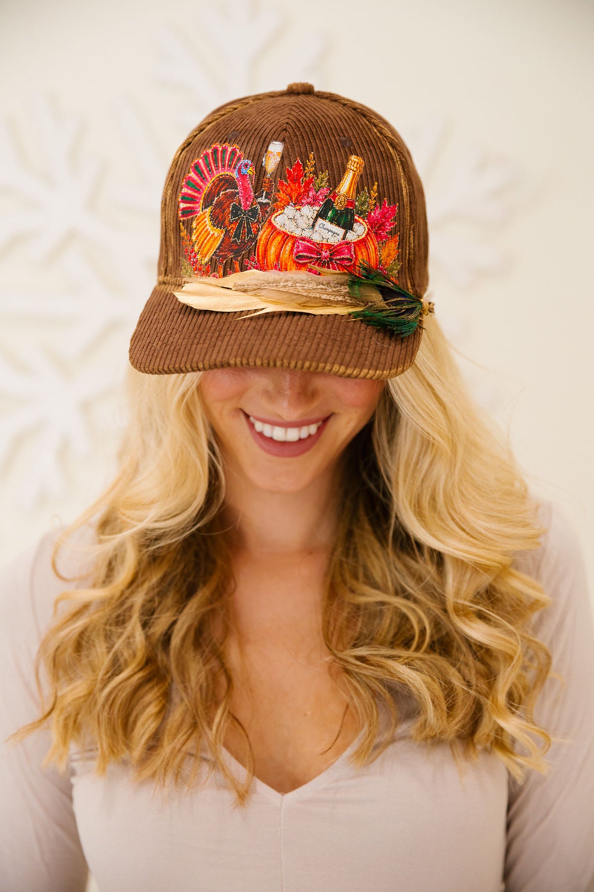 CHEERS TO THE TURKEY CORDUROY HAT TRUCKER HAT Judith March