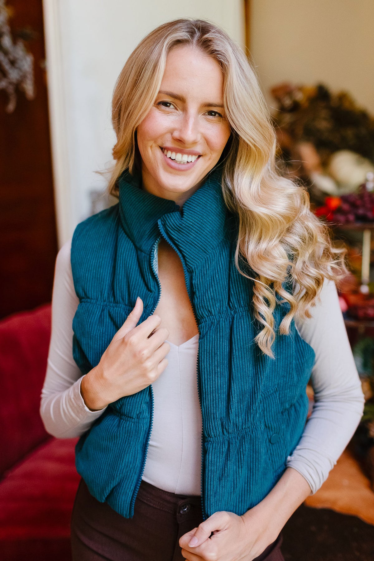 TURKEY & TOASTS TEAL REVERSIBLE VEST VEST Judith March