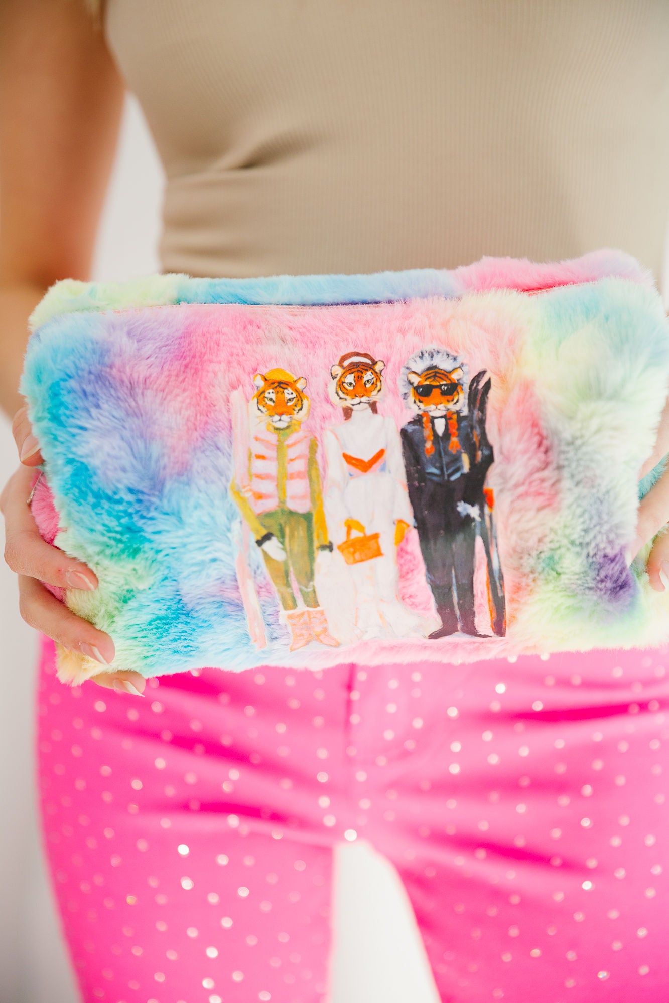 STRIPES & SLOPES RAINBOW FUZZY BAG Cosmetic & Toiletry Bags Judith March