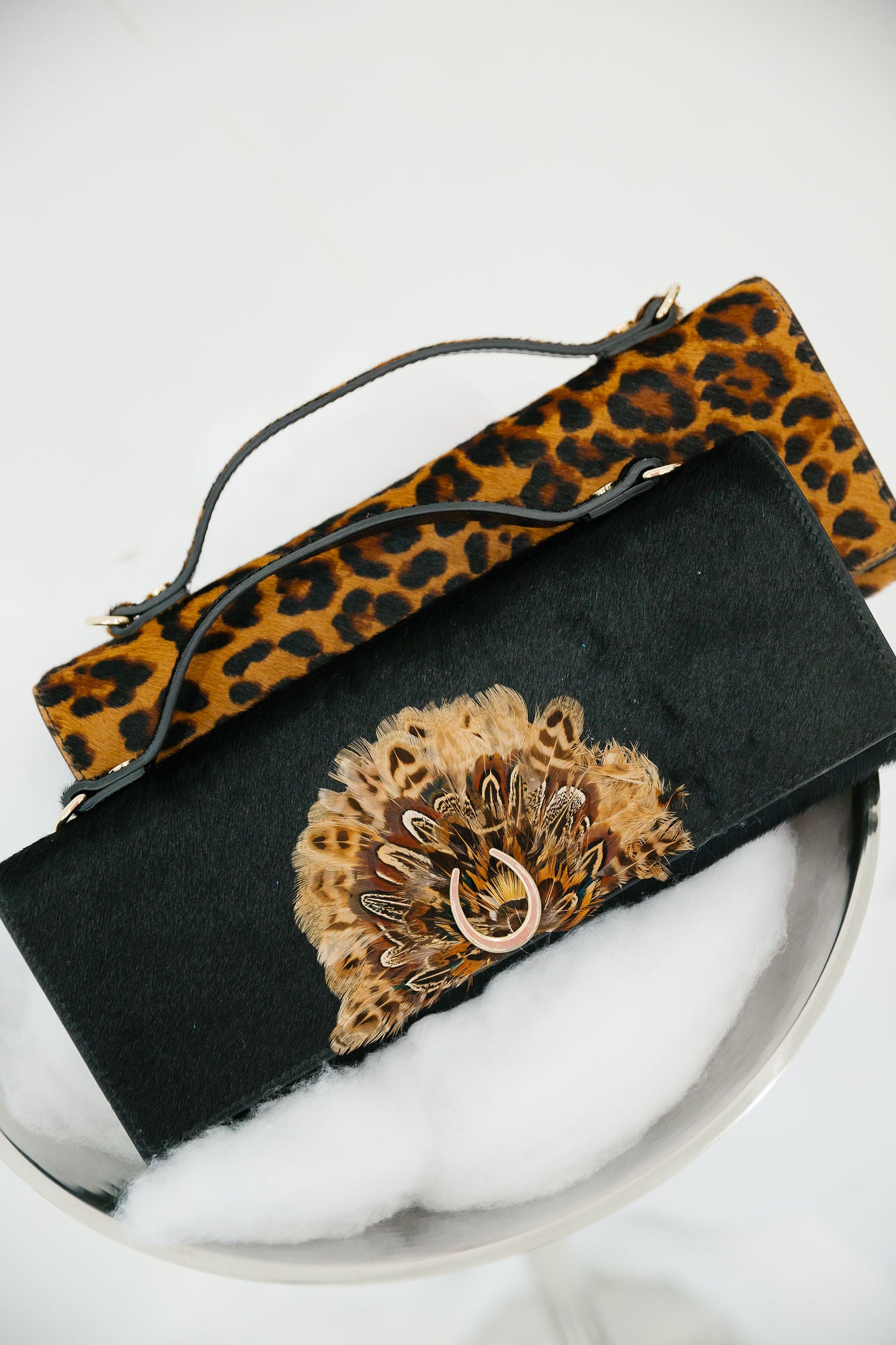 LUCKY FEATHER BLACK HANDBAG Clutch Judith March