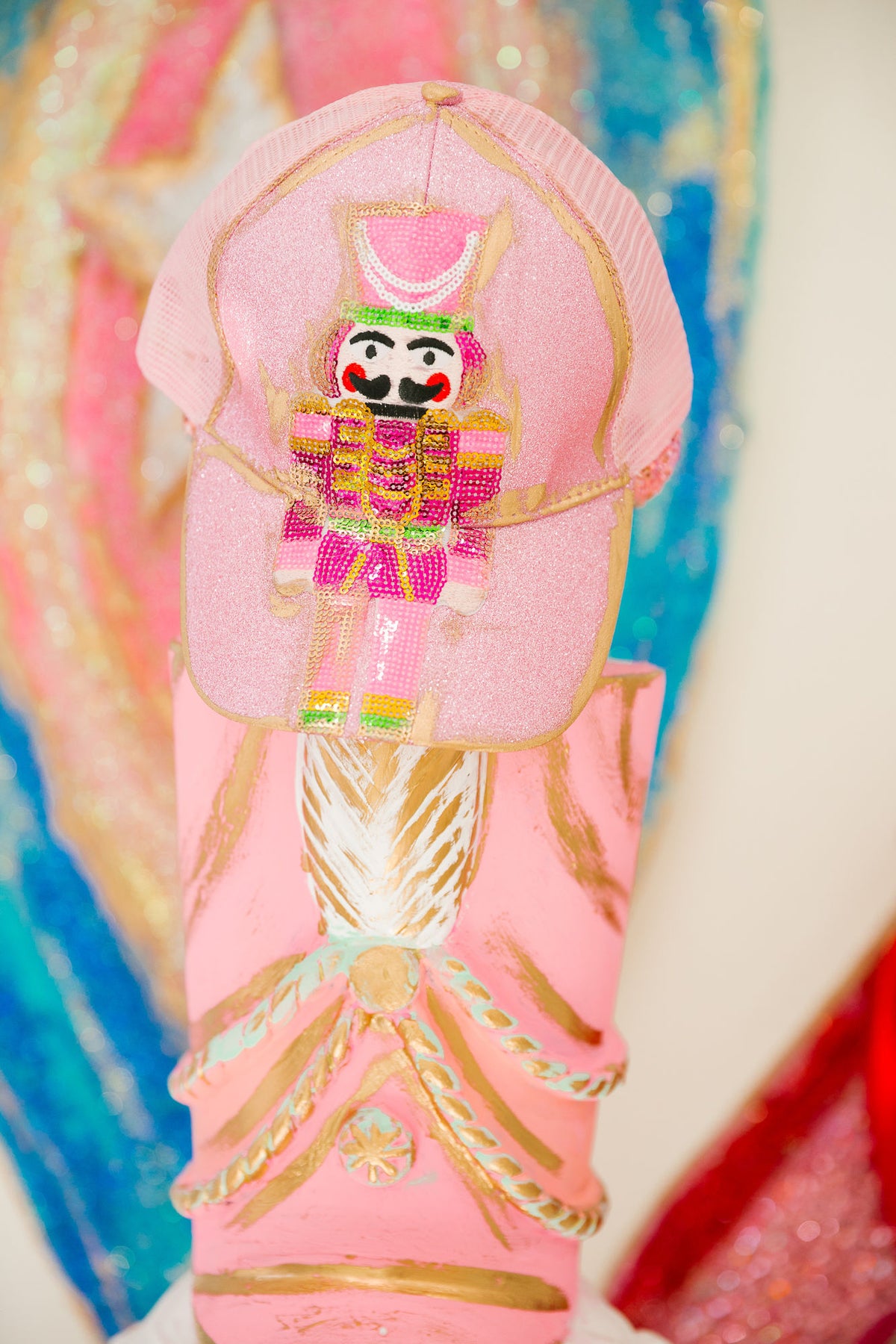 SEQUIN NUTCRACKER PINK GLITTER TRUCKER HAT TRUCKER HAT Judith March
