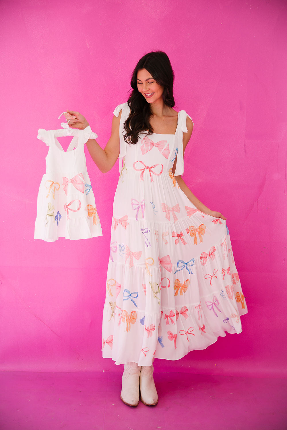 MINI KIDS PASTEL BOWS WHITE DRESS DRESS Judith March