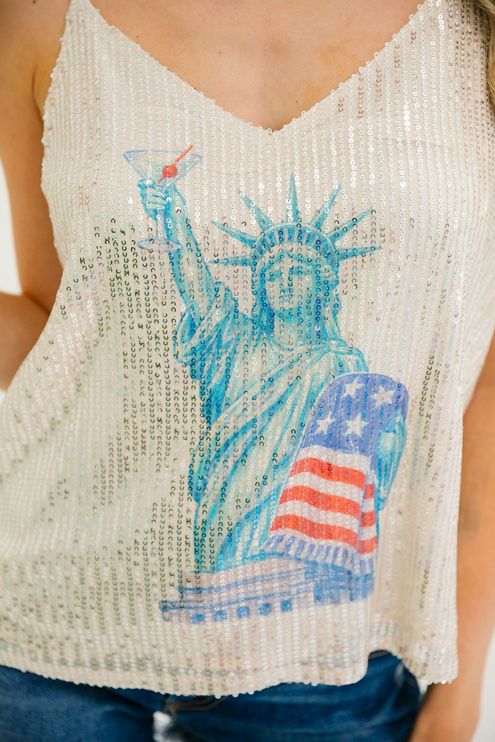 RED, WHITE & TIPSY GOLD SEQUIN TANK TANK Judith March