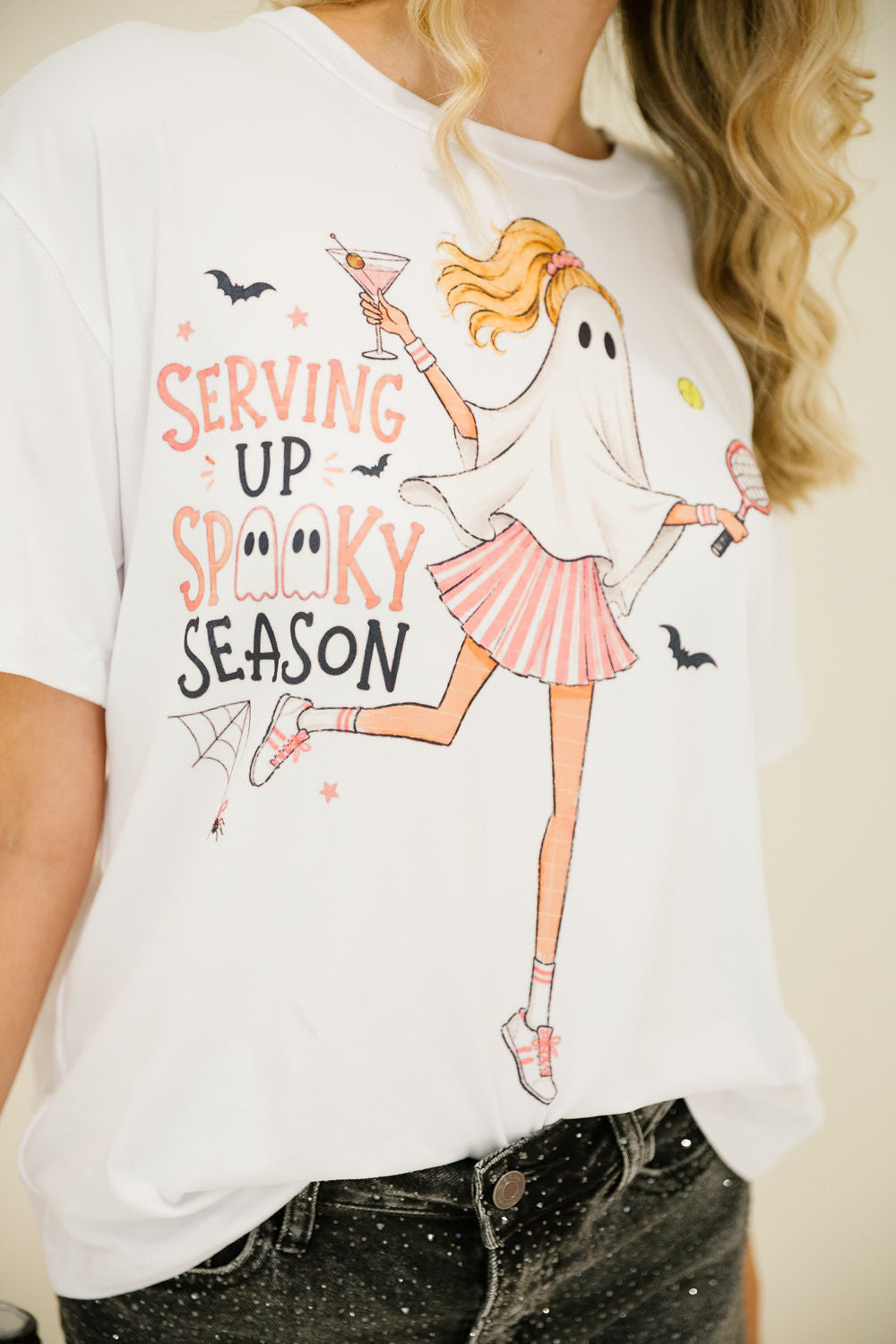 SERVING UP SPOOKY SEASON WHITE TEE TEE Judith March
