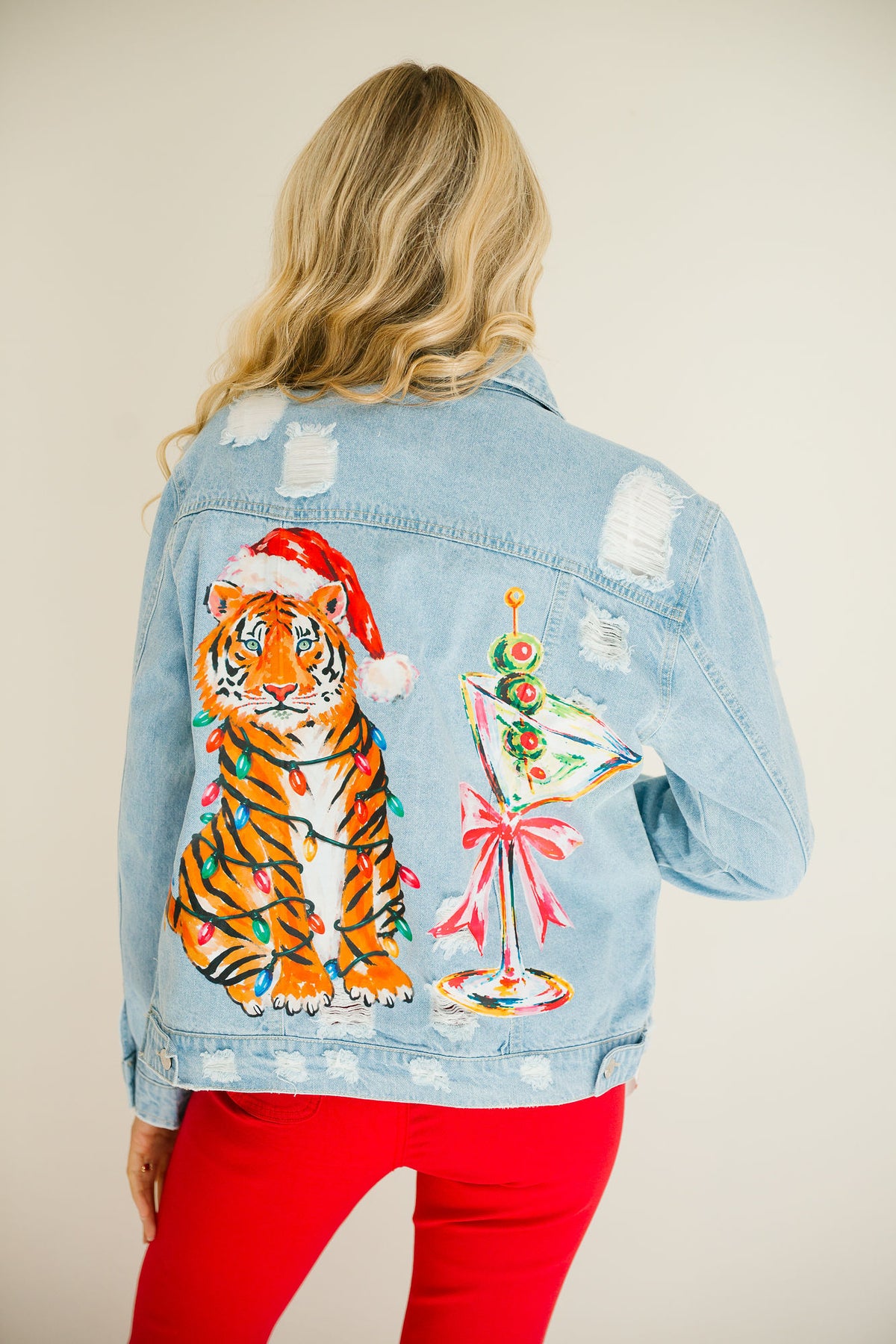 WILD ABOUT MARTINIS DENIM DISTRESSED JACKET PULLOVER Judith March