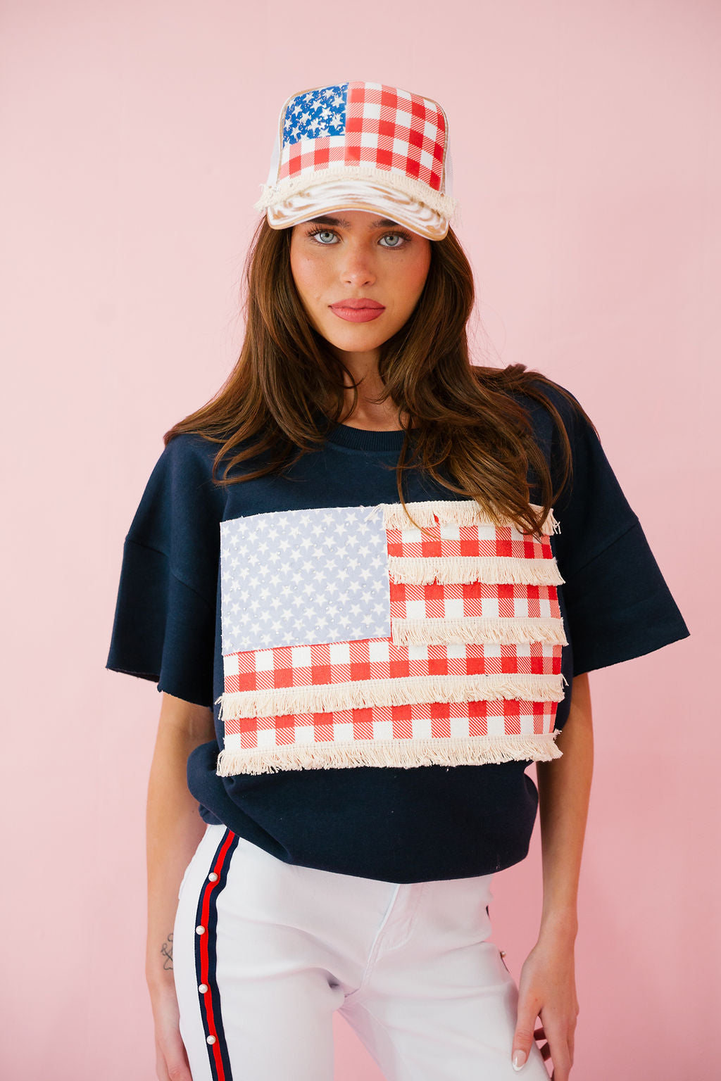 AMERICAN FLAG FRINGE SLEEVELESS PULLOVER PULLOVER Judith March