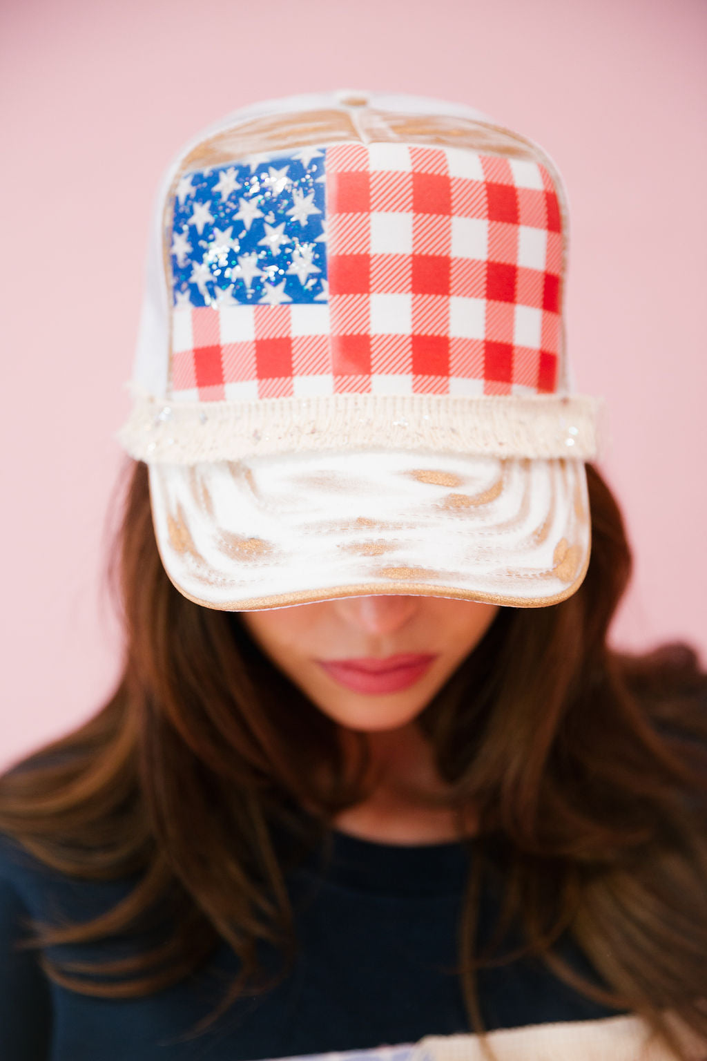USA FLAG FRINGE TRUCKER HAT TRUCKER HAT Judith March