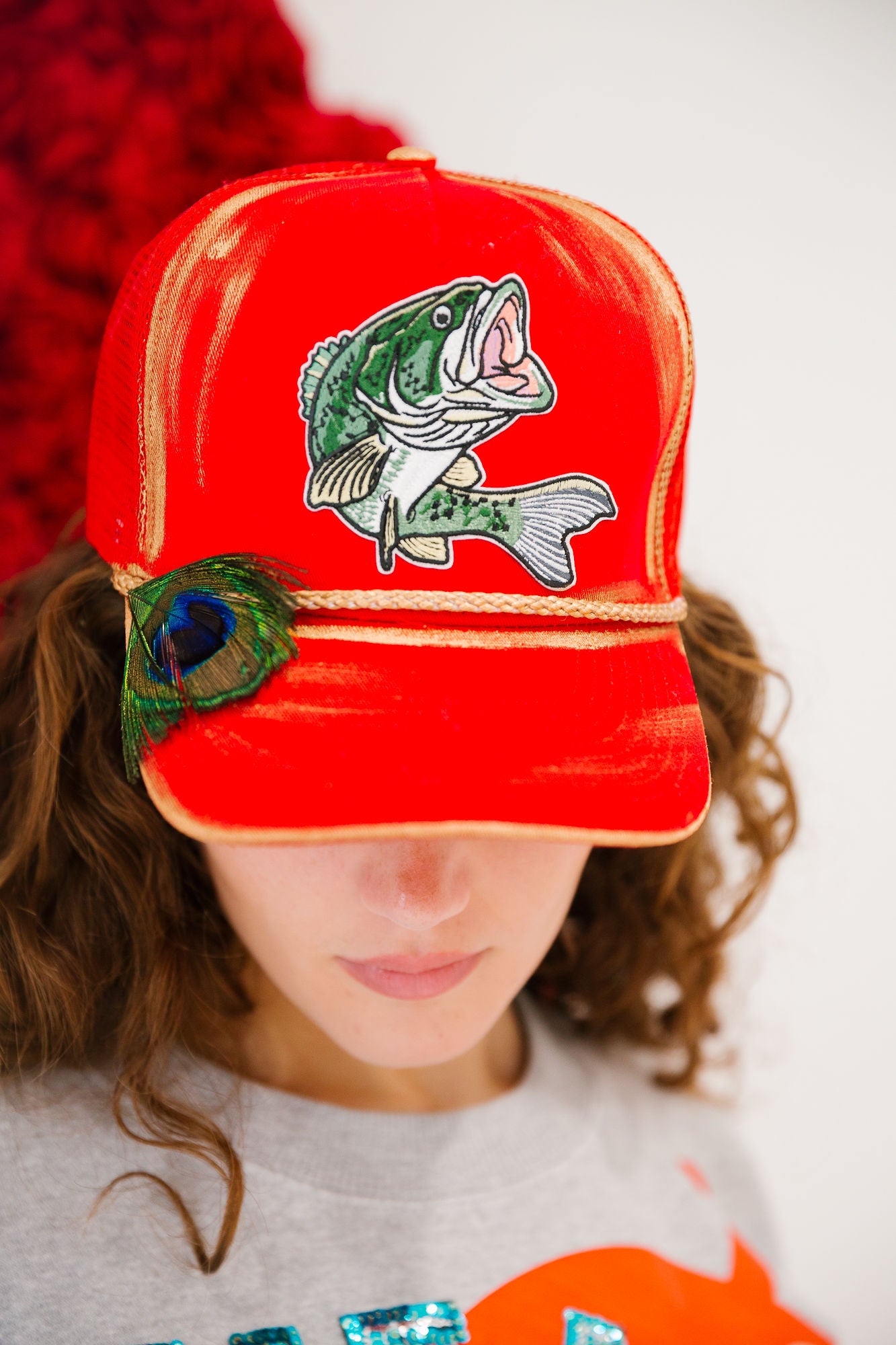 GONE FISHIN' RED STRUCTURED HAT TRUCKER HAT Judith March