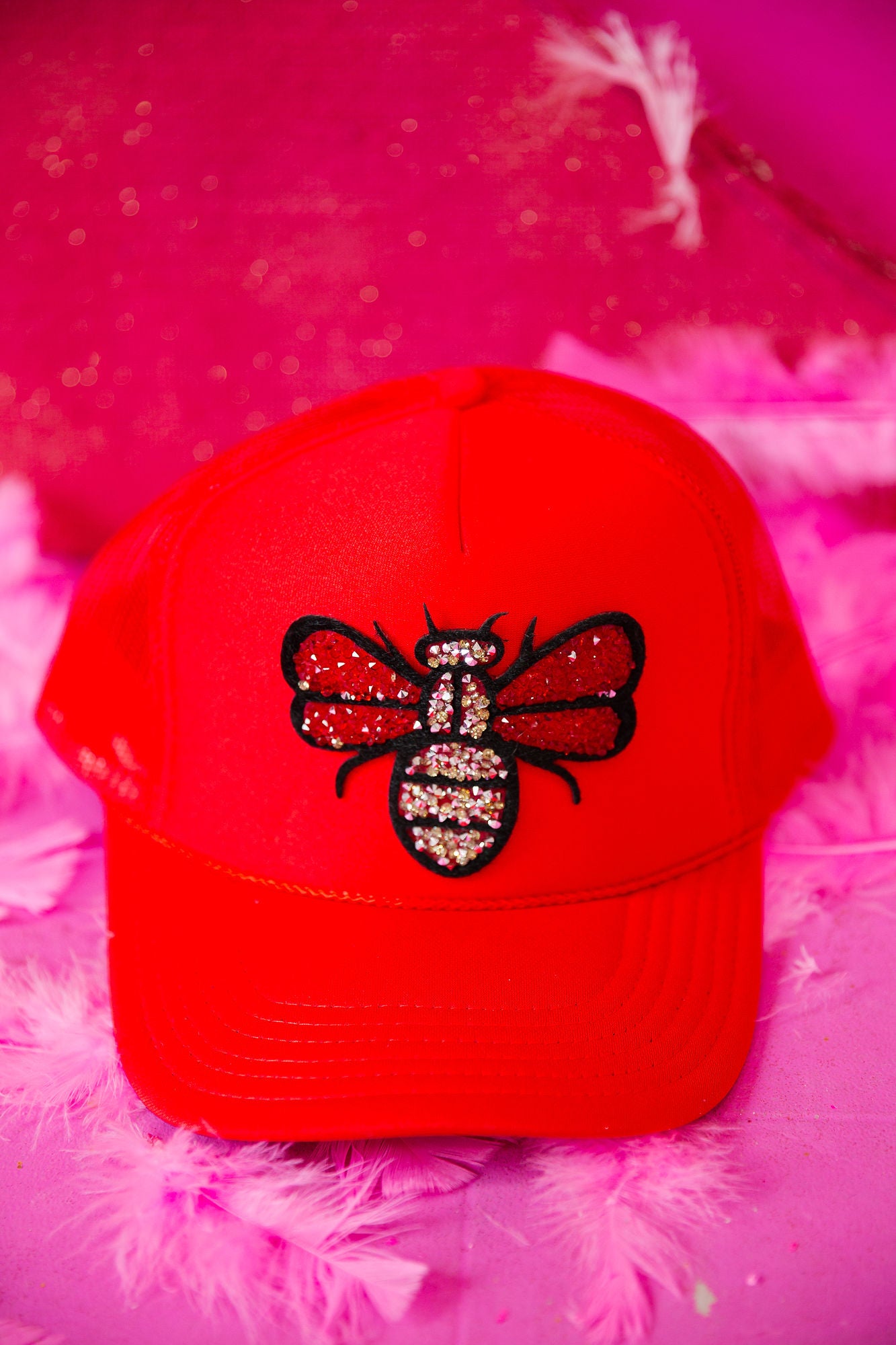 BUSY BEE RED TRUCKER HAT TRUCKER HAT Judith March