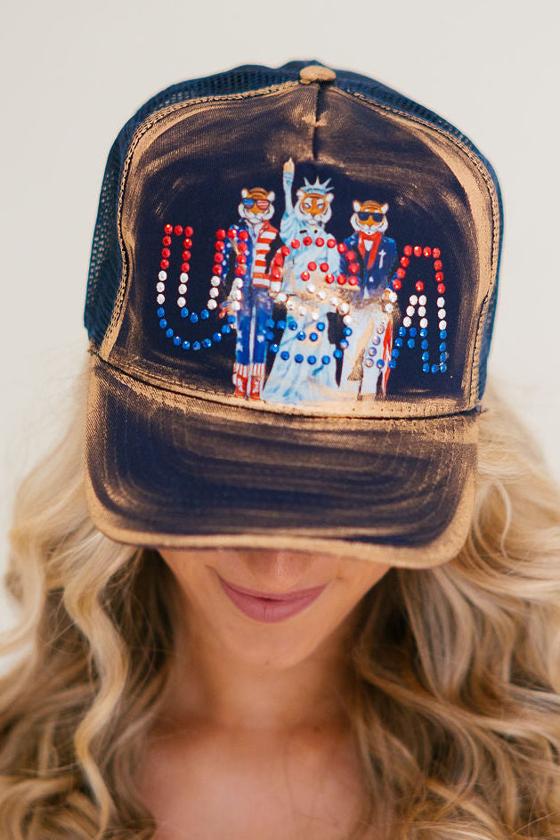 STARS AND STRIPES USA NAVY TRUCKER HAT HAT Judith March