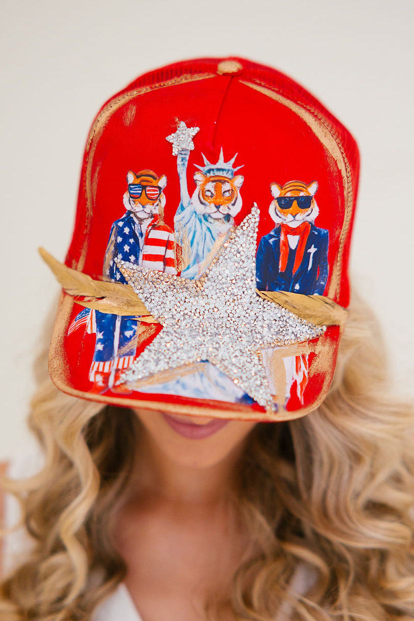 STARS AND STRIPES RED TRUCKER HAT HAT Judith March