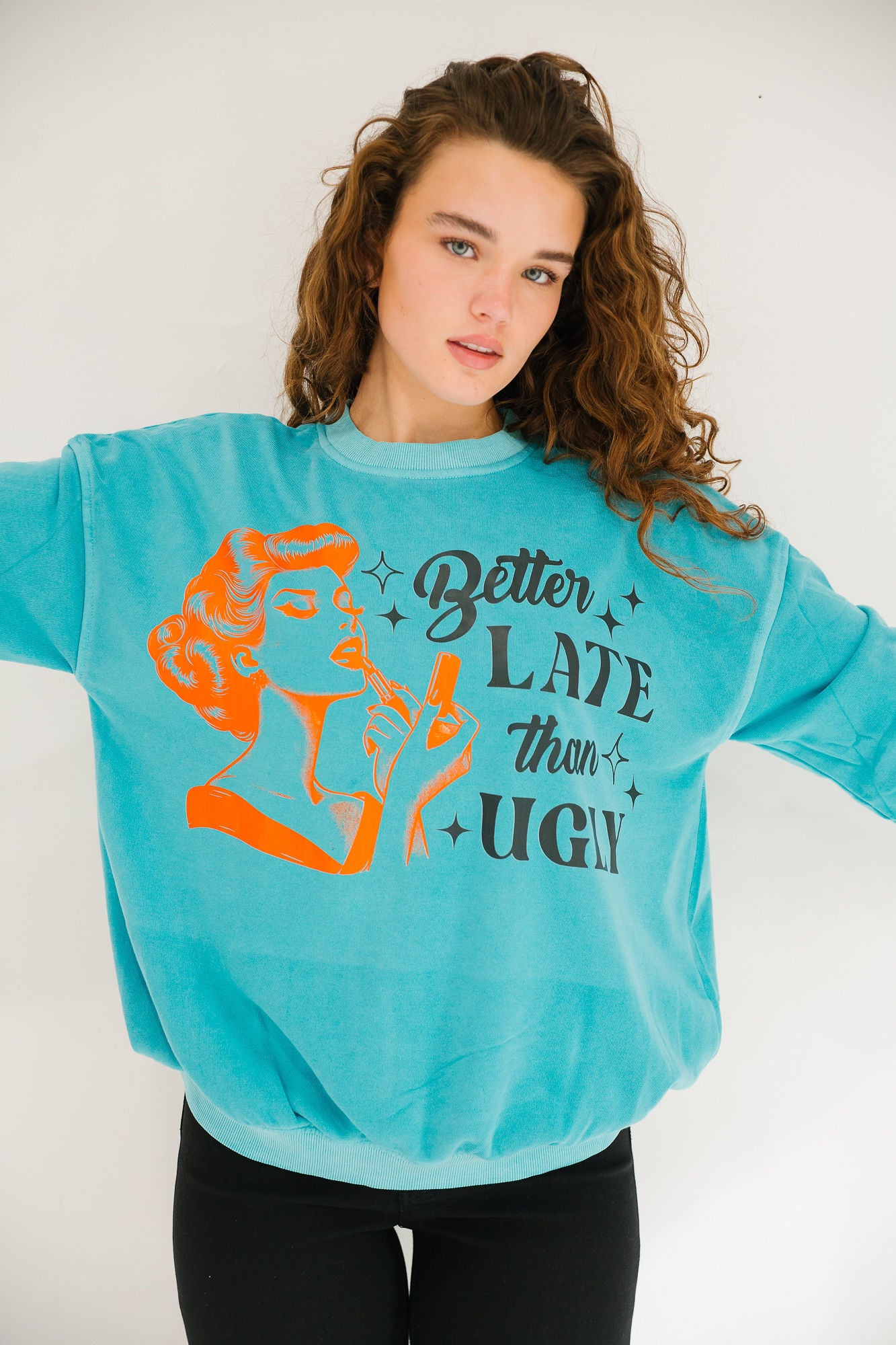 BETTER LATE THAN UGLY TEAL PULLOVER PULLOVER Judith March