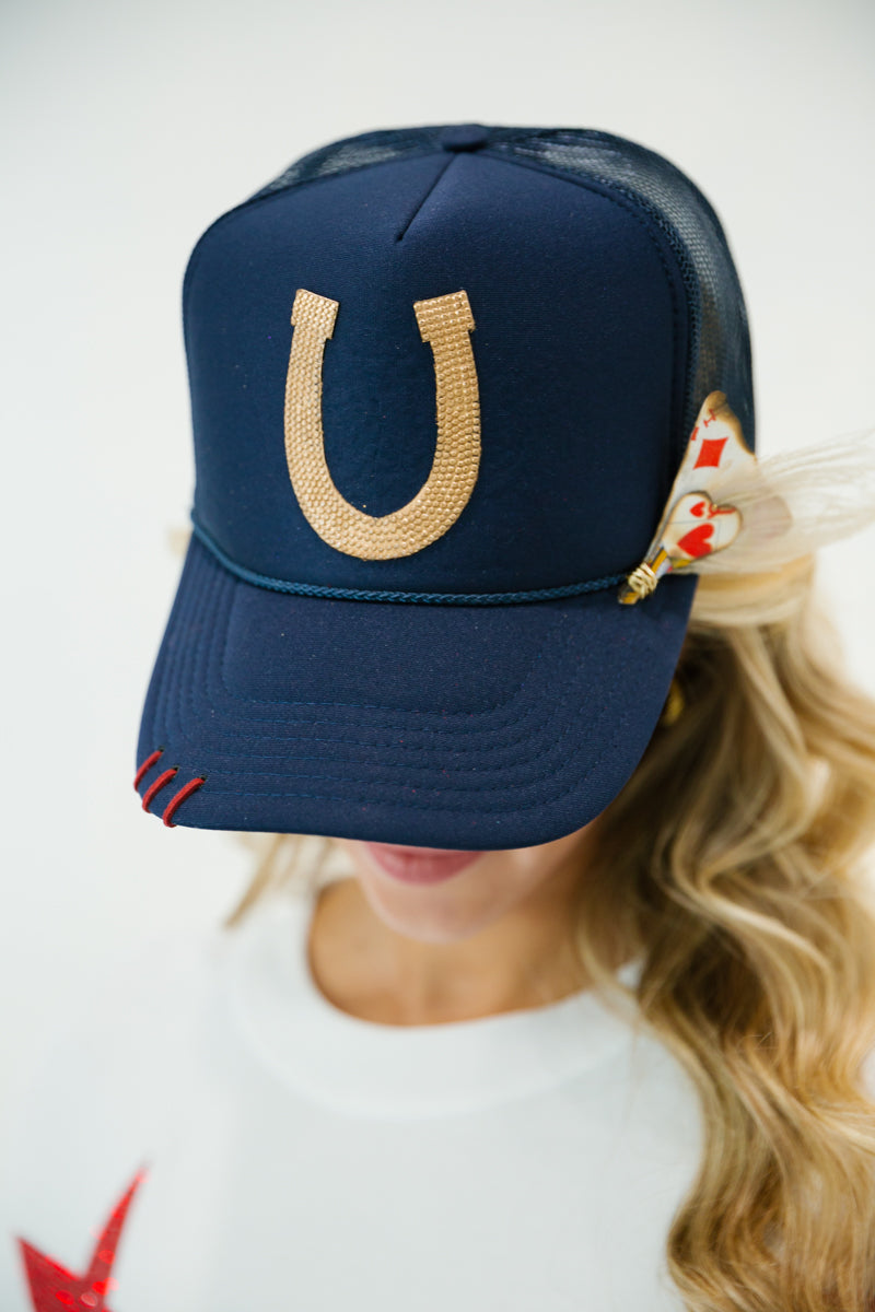 NAVY HORSESHOE CARD TRUCKER HAT LIMITED EDITION Judith March