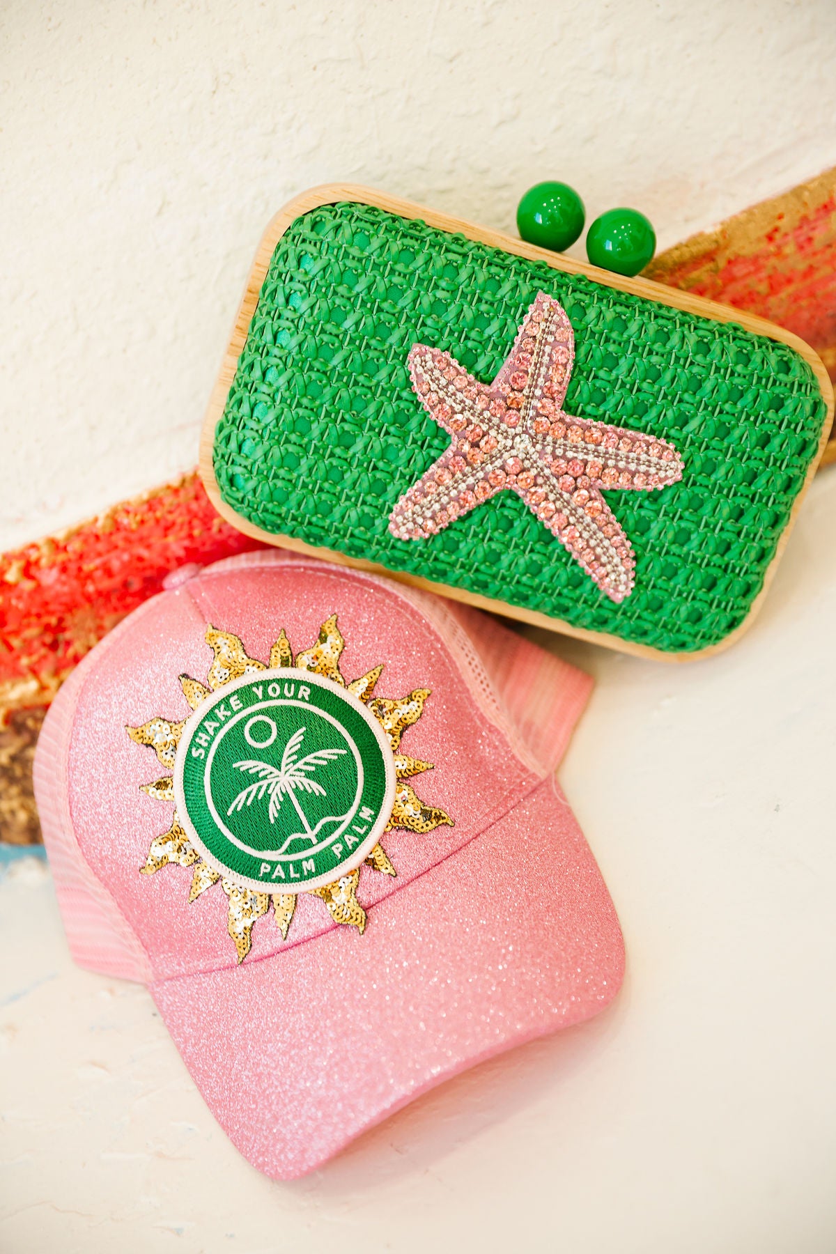 SHAKE YOUR PALM PALM PINK GLITTER HAT TRUCKER HAT Judith March