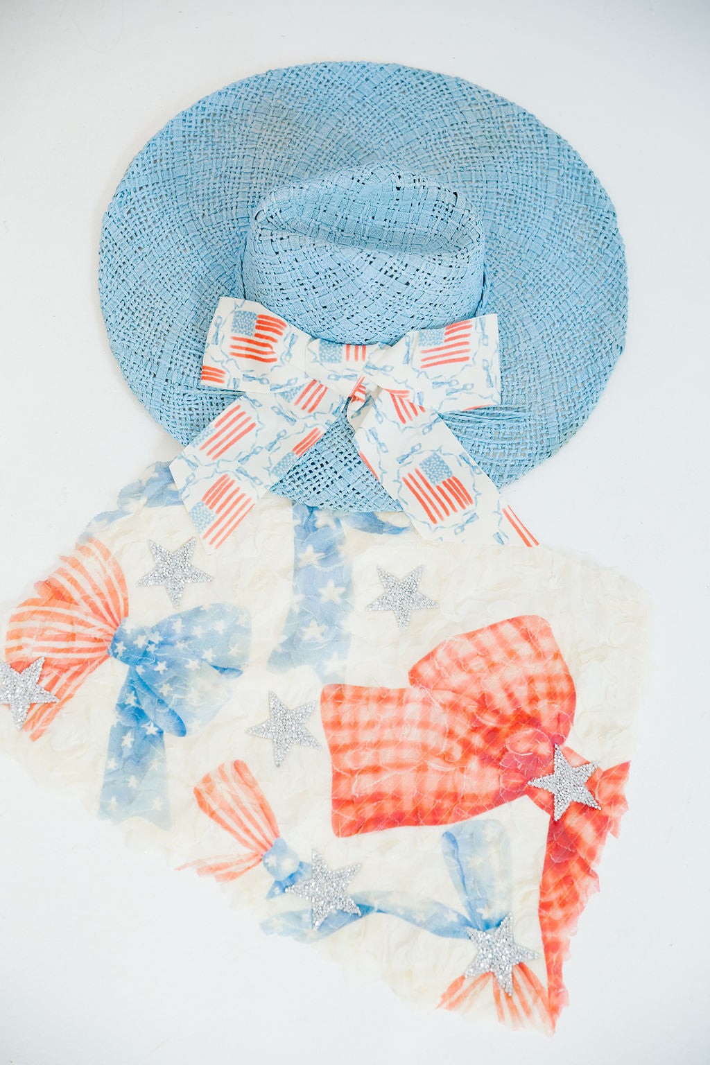 American USA Flag Pattern Bow Band Wide Brim Sun Hat Wholesale American USA Flag Pattern Bow Band Wide Brim Sun  main image 4