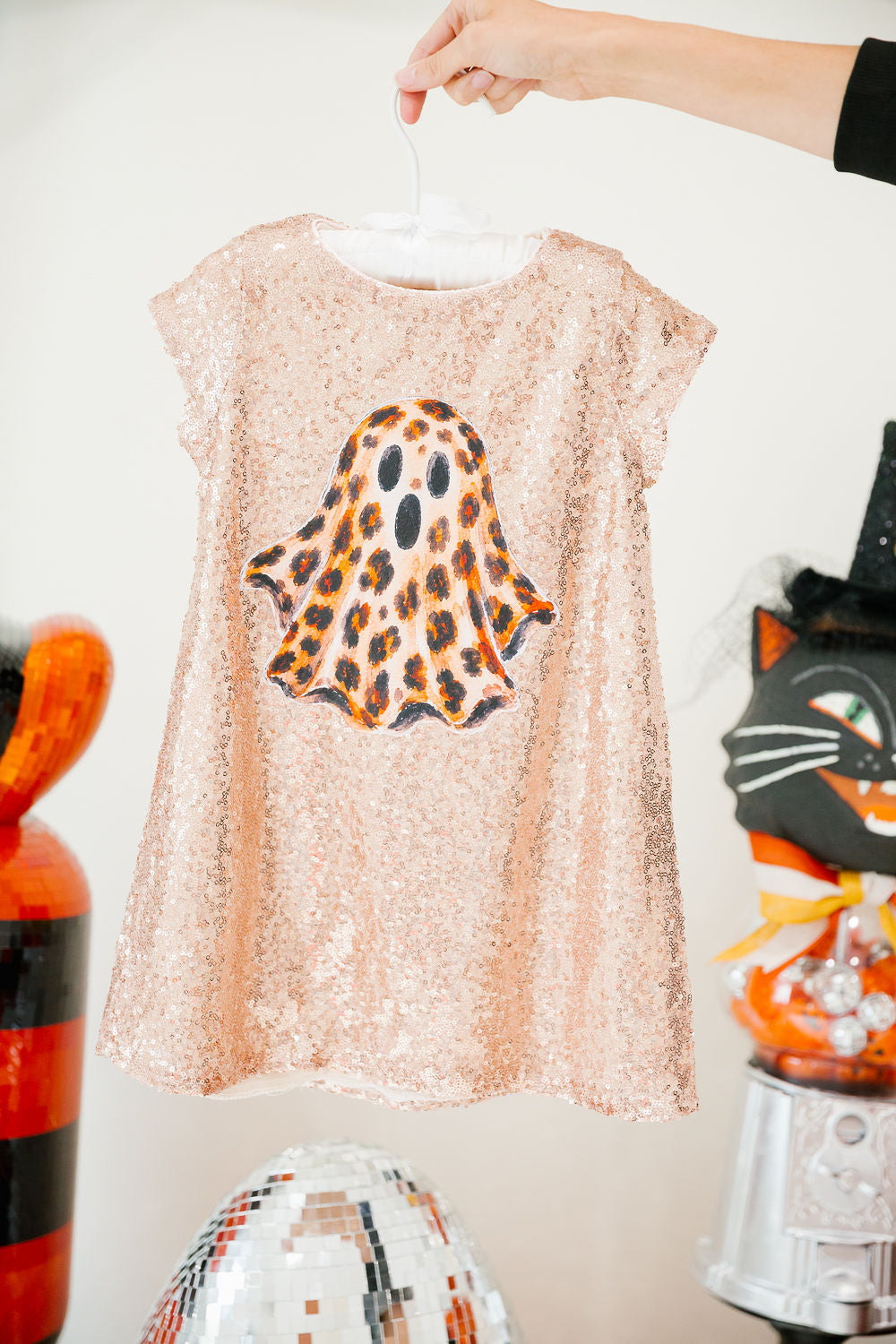 MINI KIDS LEOPARD BOO SEQUIN DRESS PULLOVER Judith March