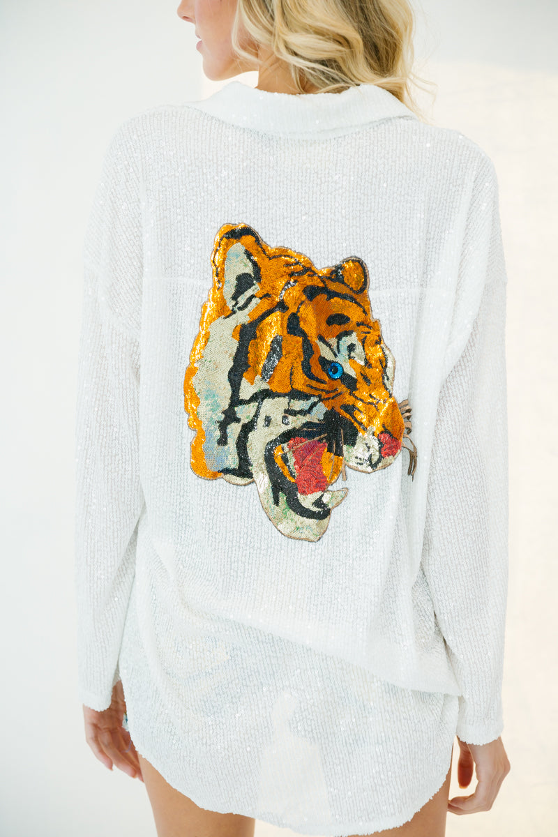 TIGER HEAD SEQUIN BUTTON DOWN gameday23 Judith March