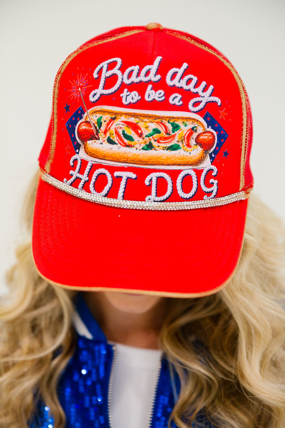 BAD DAY TO BE A HOTDOG RED TRUCKER HAT HAT Judith March