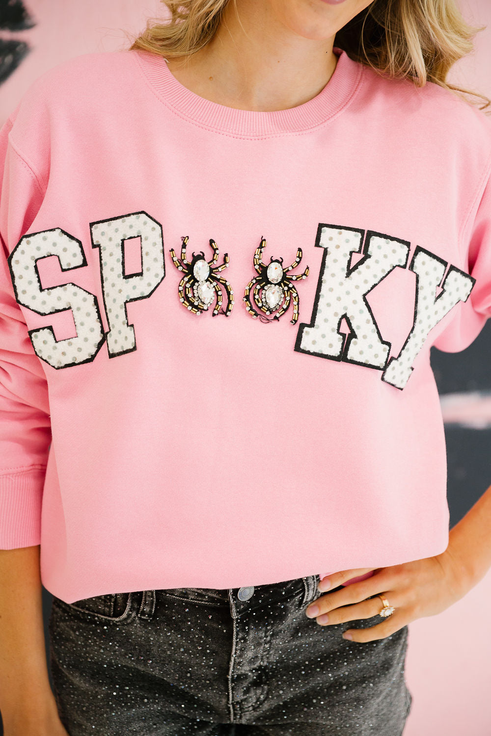 SPOOKY SPIDER PINK PULLOVER PULLOVER Judith March