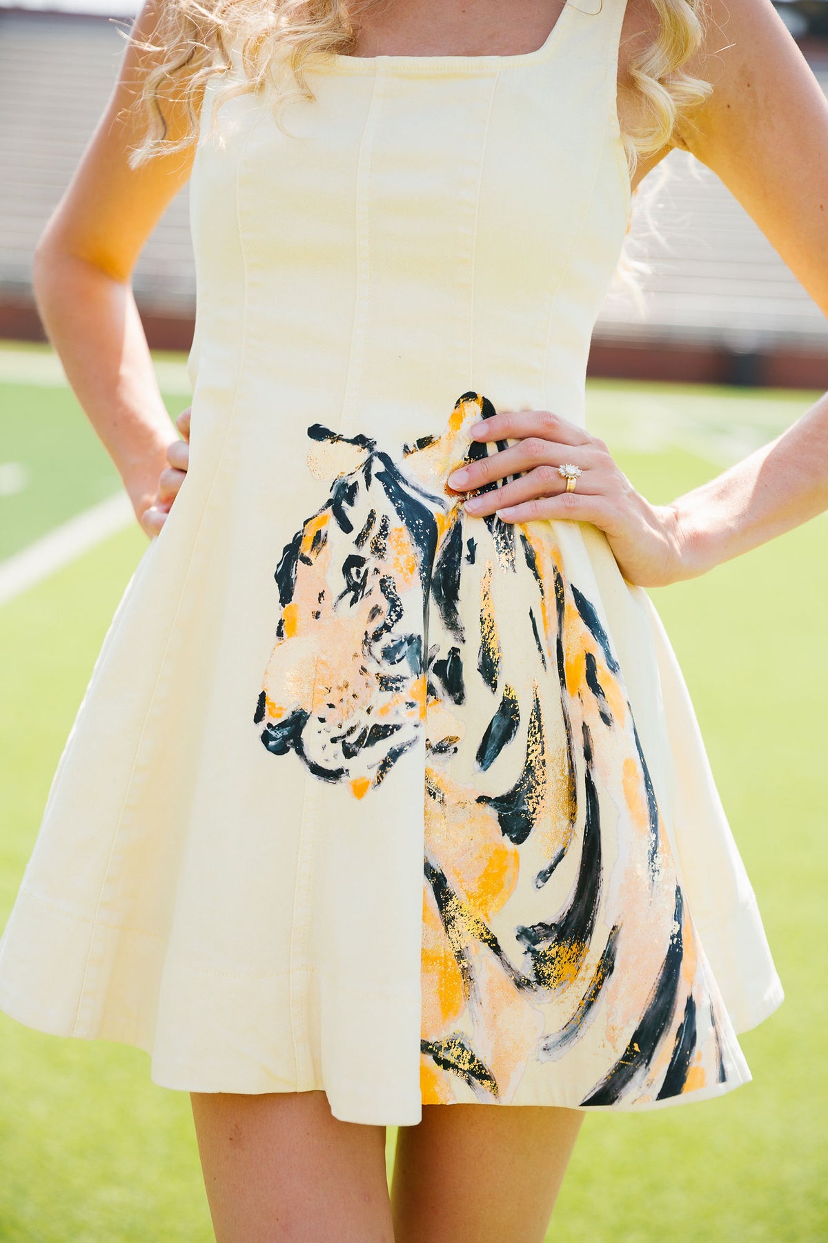 TOUCHDOWN TIGER HAND PAINTED YELLOW DRESS SMALL