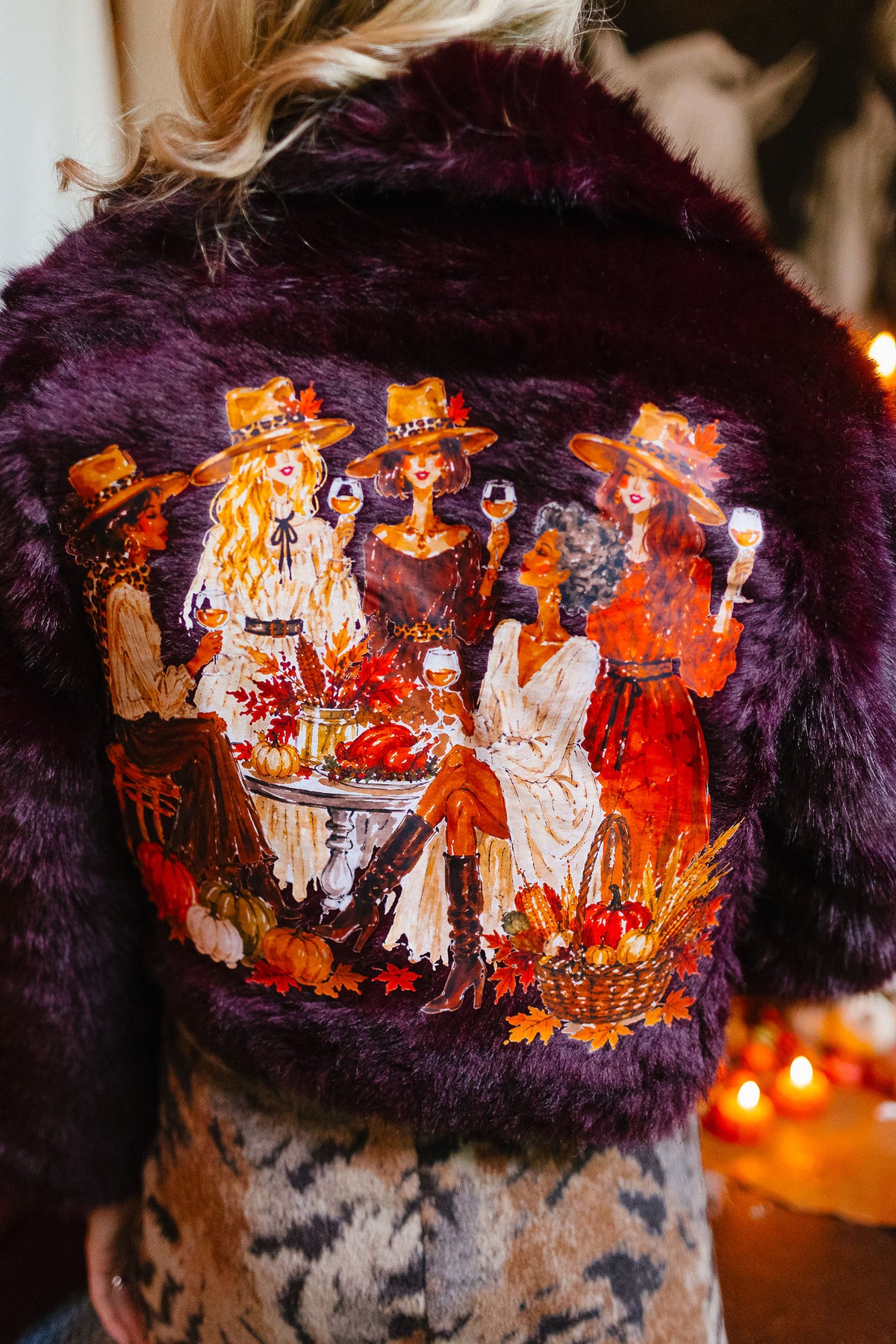 HARVEST HAPPY HOUR MAROON FUR COAT JACKET Judith March