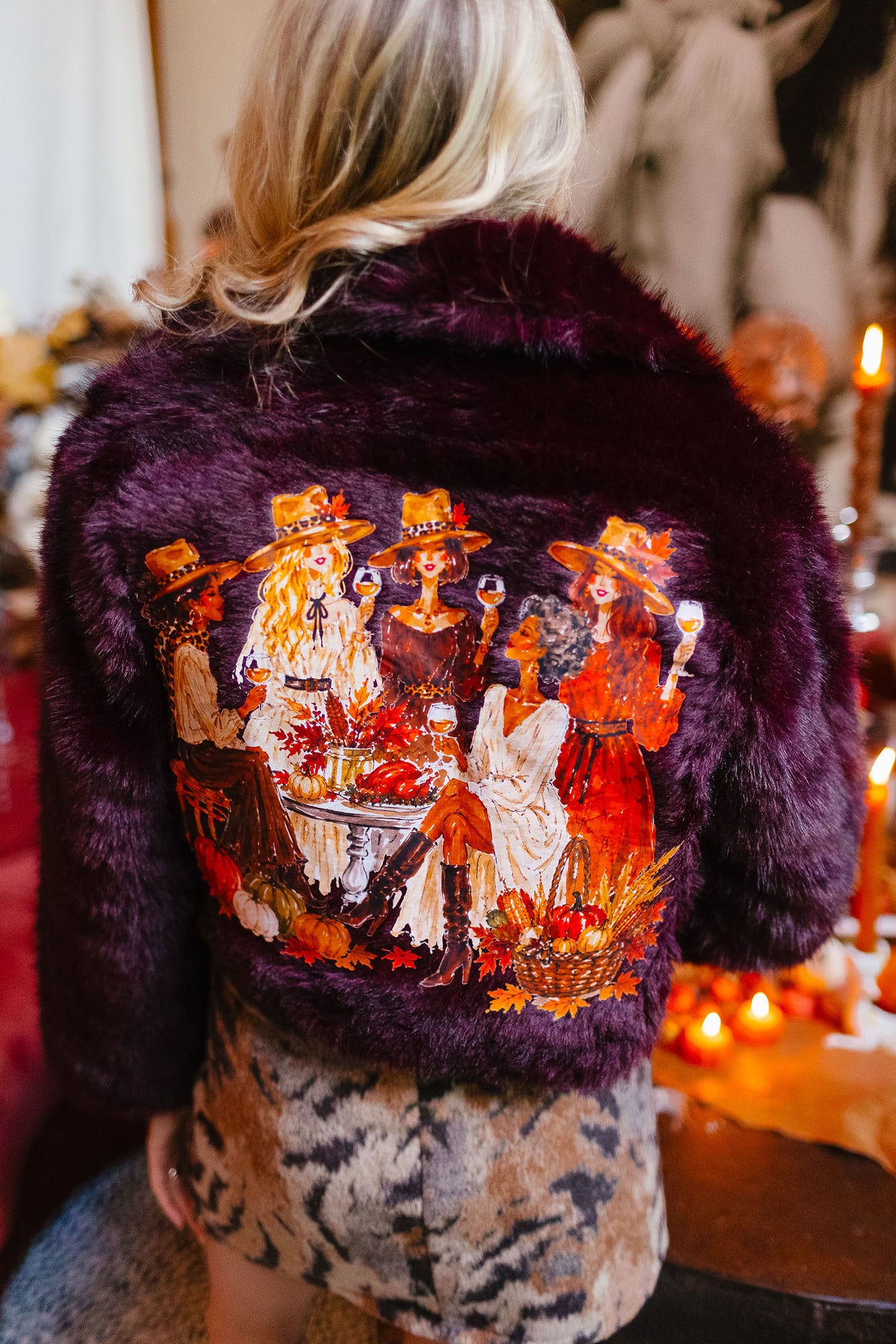 HARVEST HAPPY HOUR MAROON FUR COAT JACKET Judith March
