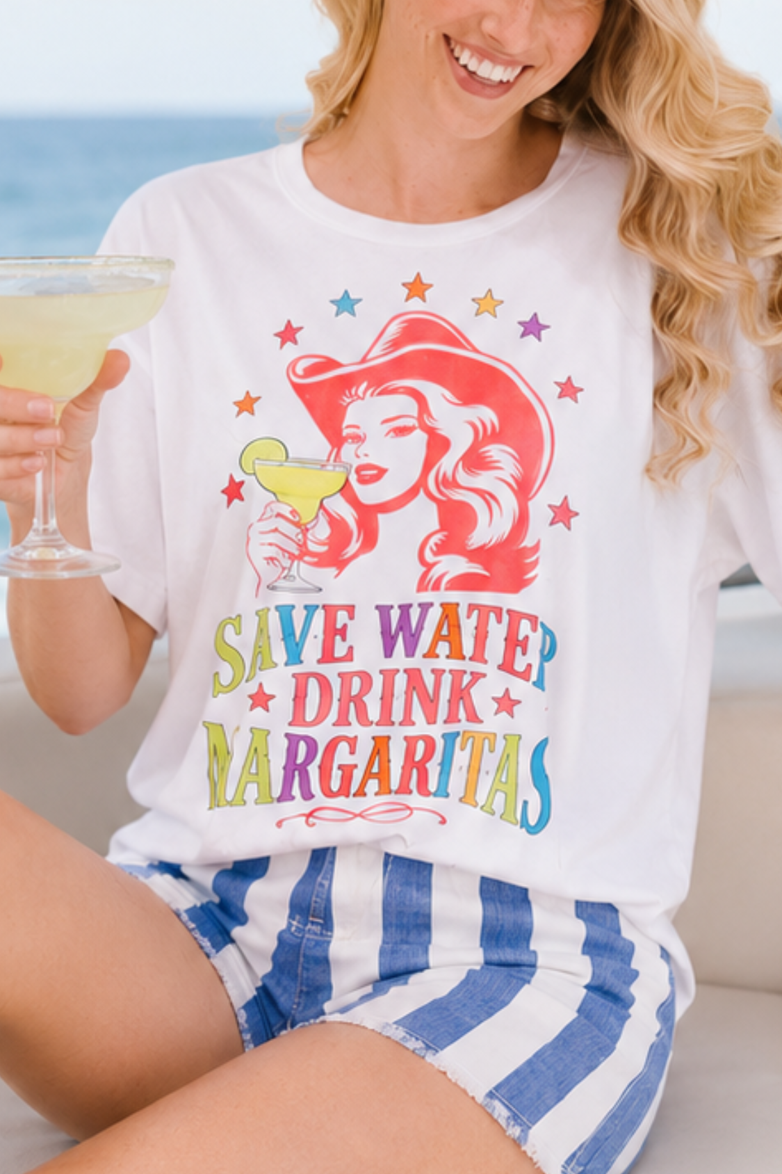 SAVE WATER DRINK MARGARITAS WHITE TEE TEE Judith March