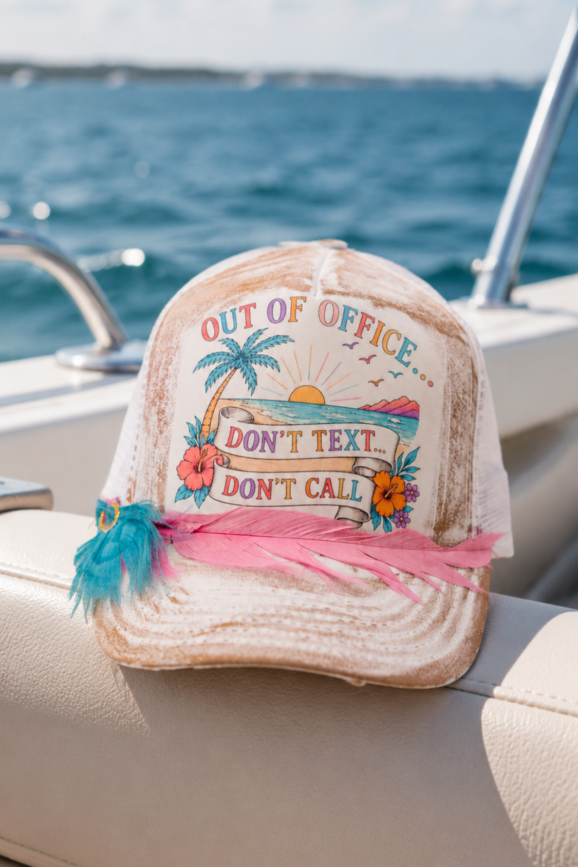 OUT OF OFFICE BEACH WHITE TRUCKER HAT HAT Judith March