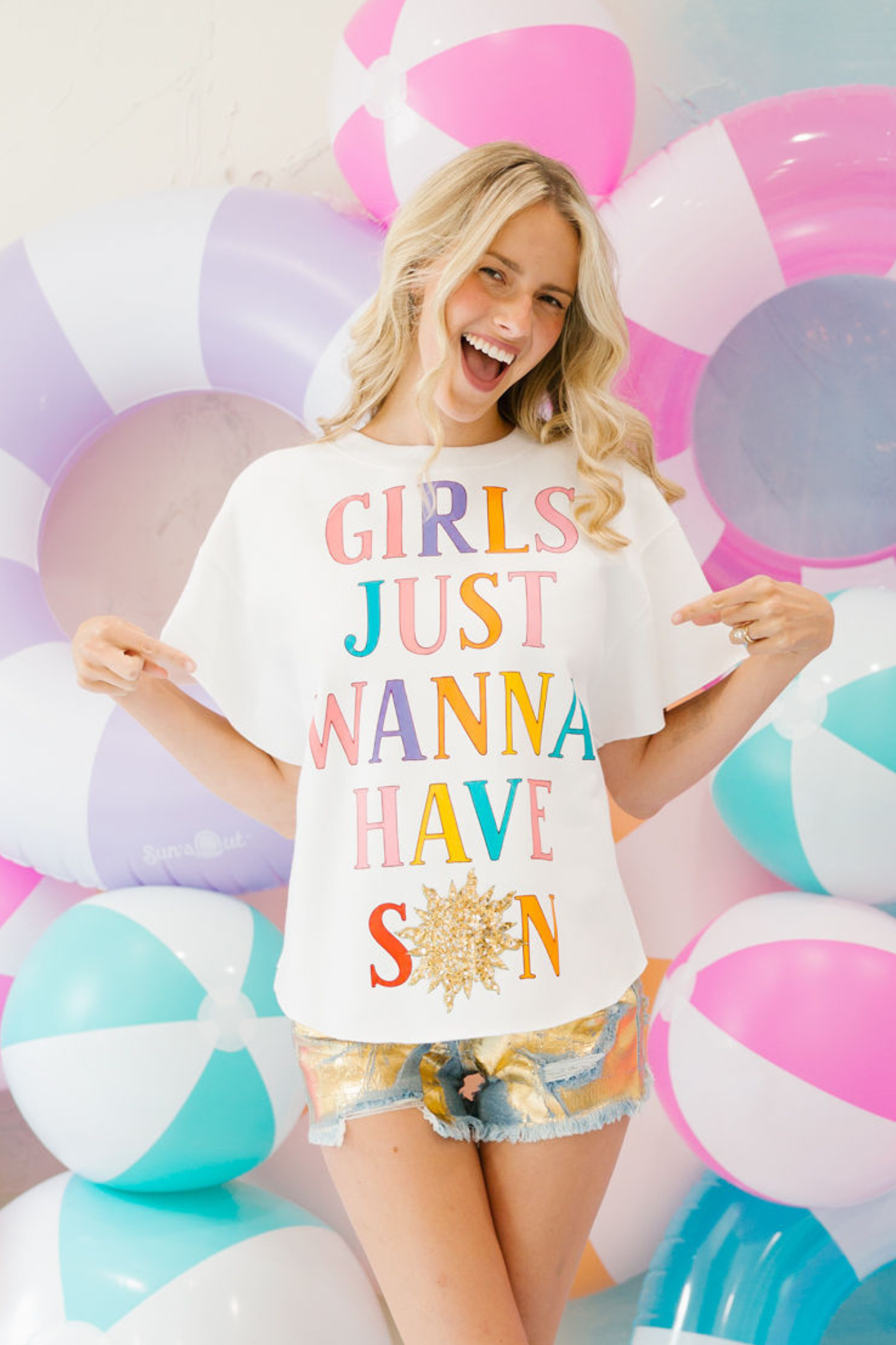 GIRLS JUST WANNA HAVE SUN WHITE PULLOVER SWEATER Judith March