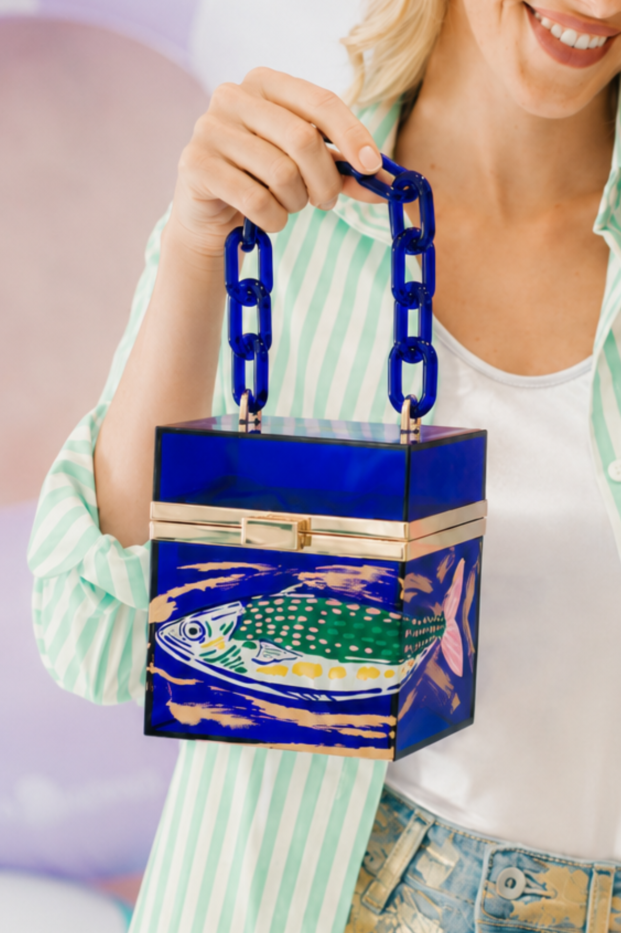 CATCH OF THE DAY ACRYLIC BLUE BAG PURSE Judith March