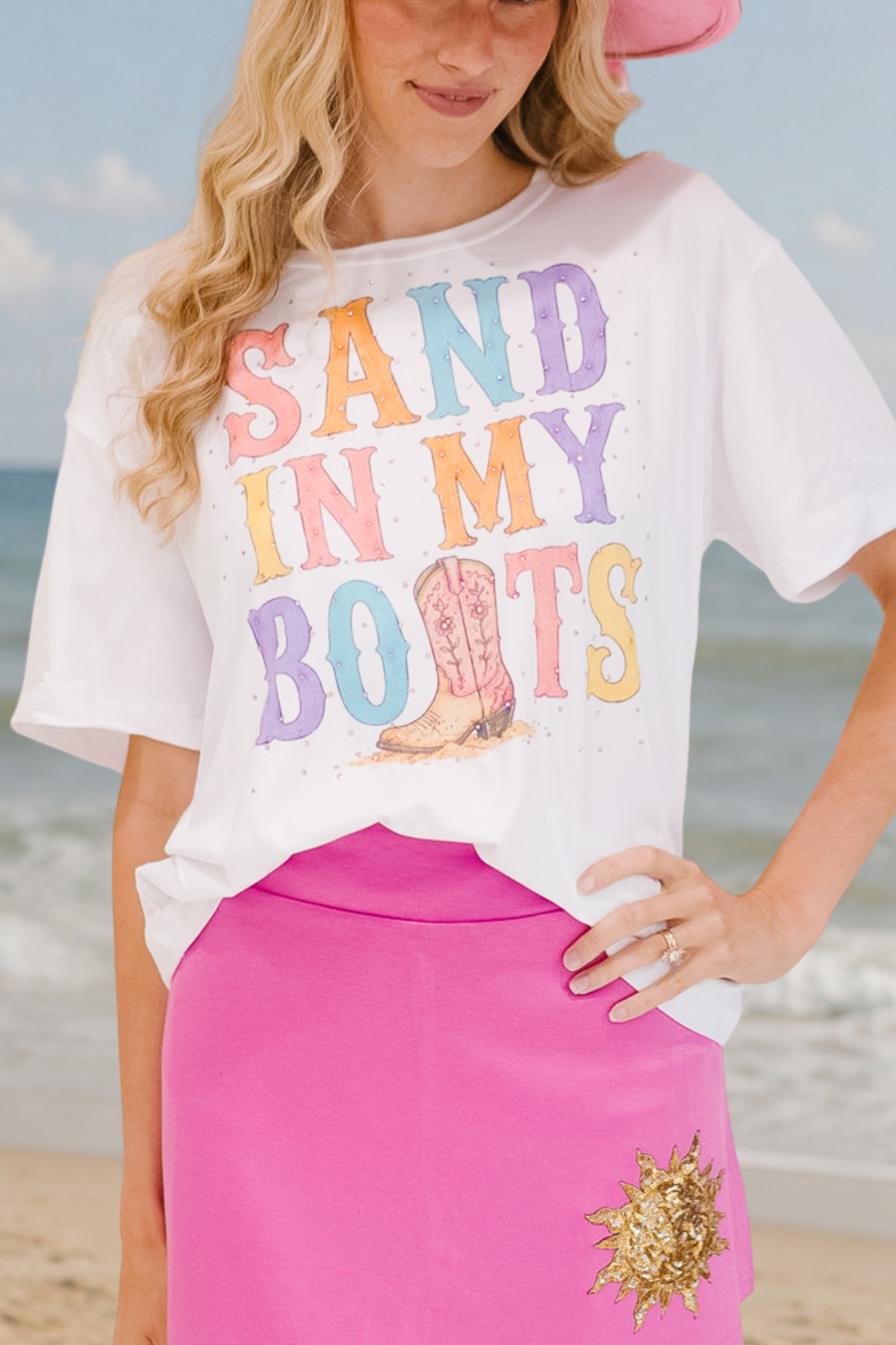 SAND IN MY BOOTS WHITE TEE TEE Judith March