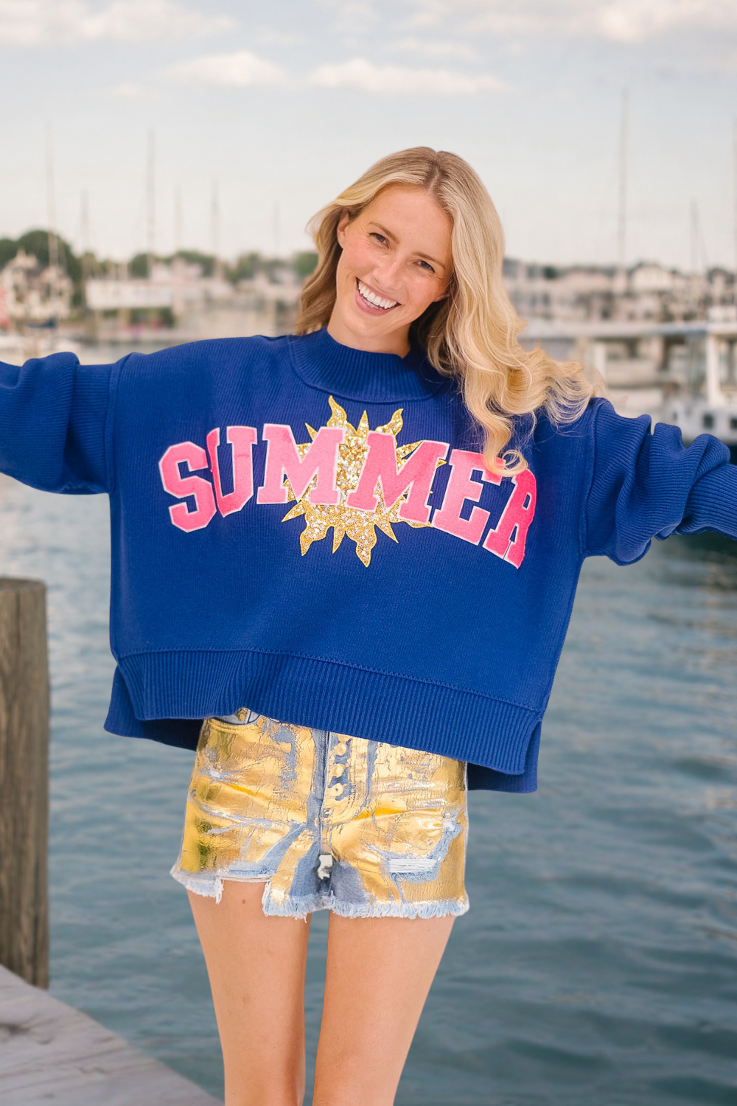 SUMMER NAVY MOCK NECK SWEATER SWEATER Judith March