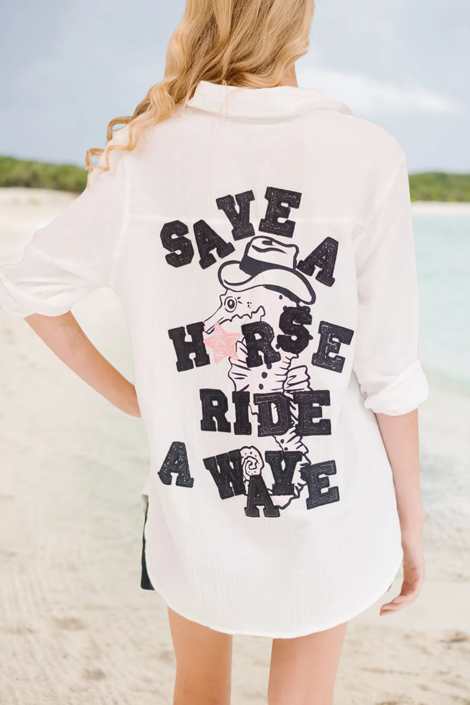 SAVE A HORSE RIDE A WAVE BUTTON DOWN Button Down Judith March