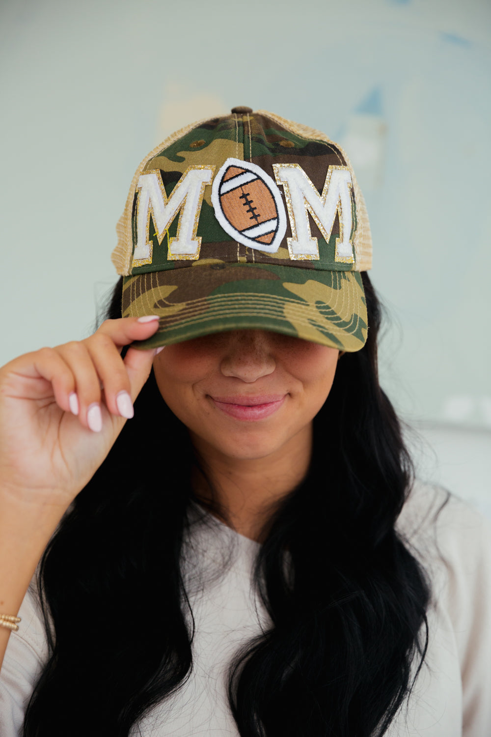 ??JUDITH MARCH: Biggest Fan Football MOM Hat Football Mom Trucker Cap – Graceful Creations, LLC main image 3