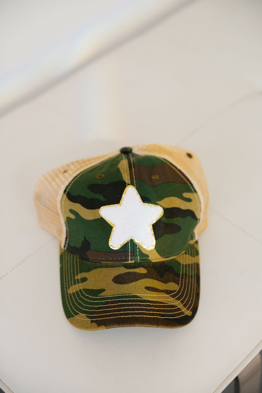 New Custom Designed Black & Camouflage Distressed Baseball Cap with Sequin Star Republic of Texas Star Camo Trucker Cap main image 3
