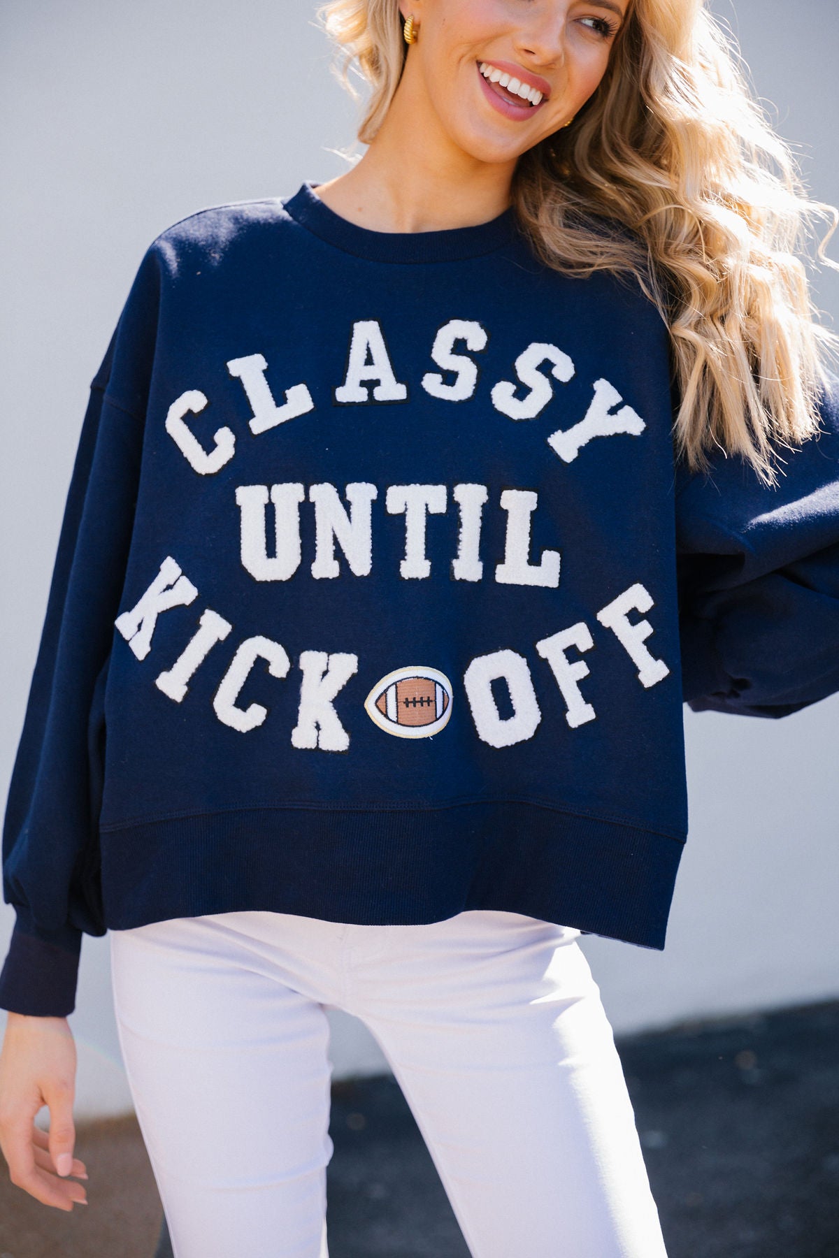 CLASSY UNTIL KICKOFF PULLOVER gameday23 Judith March SMALL NAVY